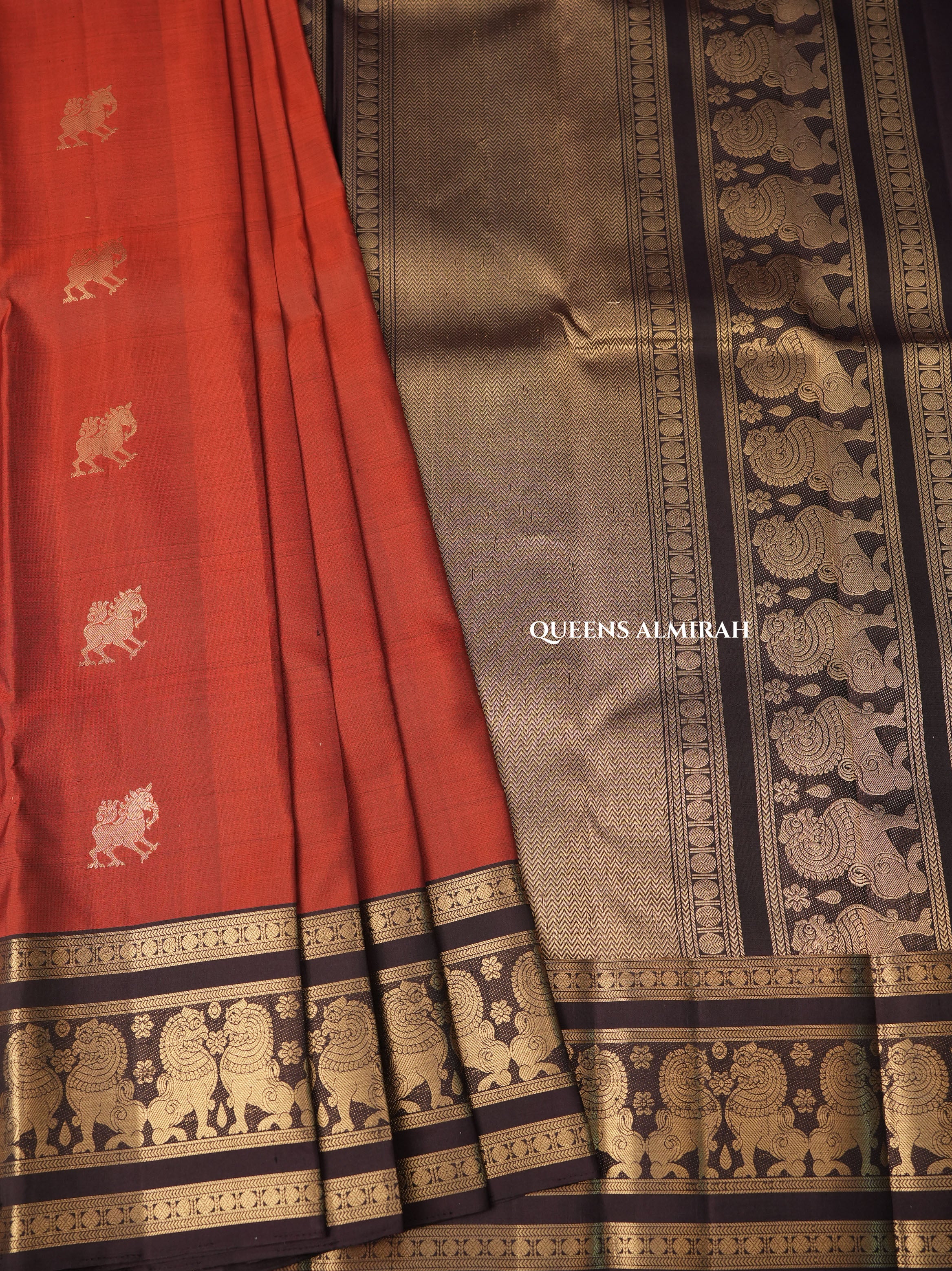 Rust Orange With Brown Pure Kanchivaram Silk Saree