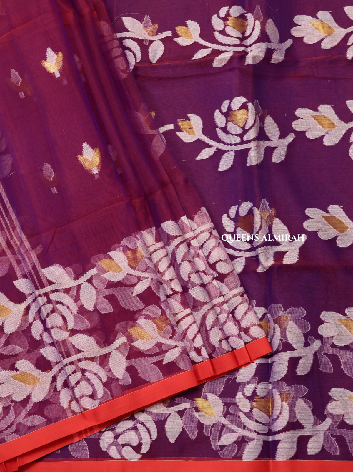 Purple Muslin Jamdani Saree