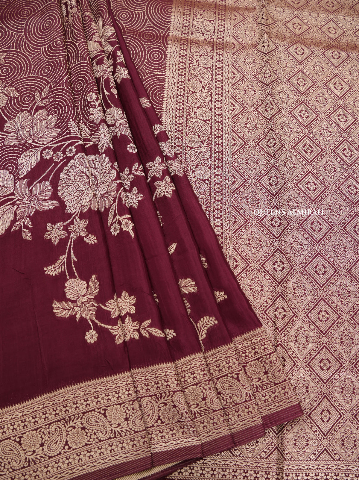 Burgundy Banarasi Satin Silk Saree