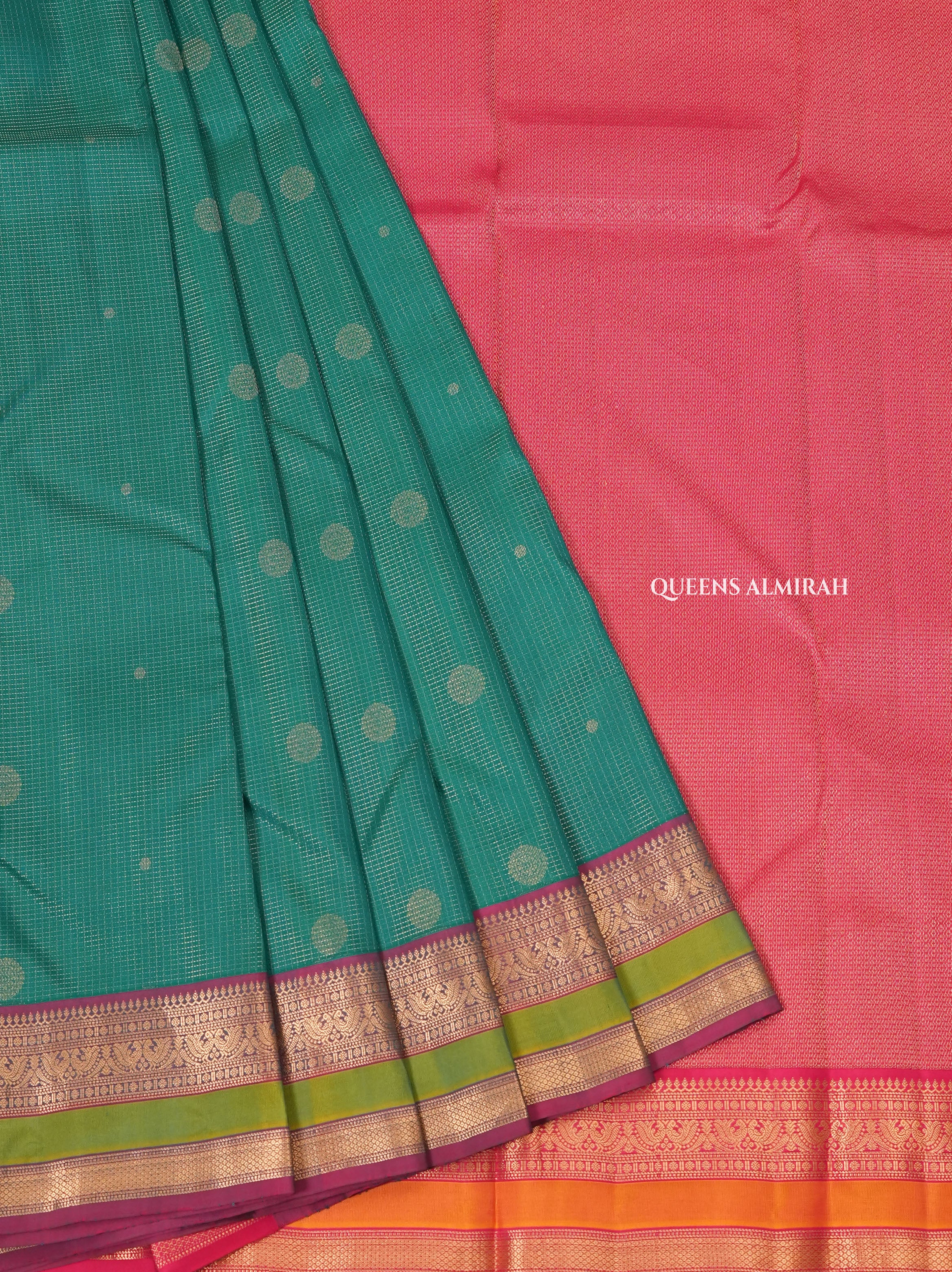 Rama Blue With Pink Pure Kanchivaram Silk Saree