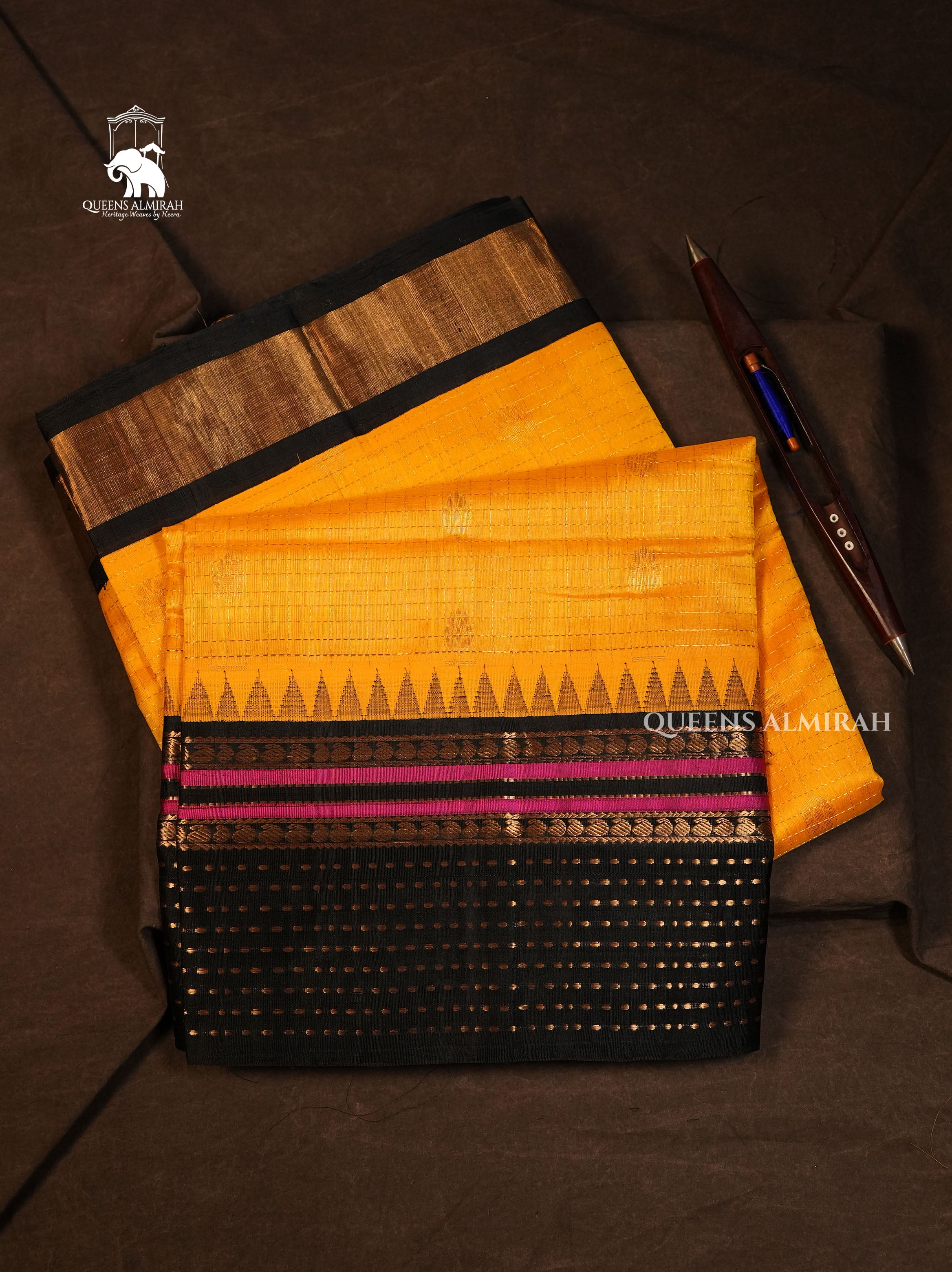 Mango Yellow With Black Pure Silk Cotton Saree