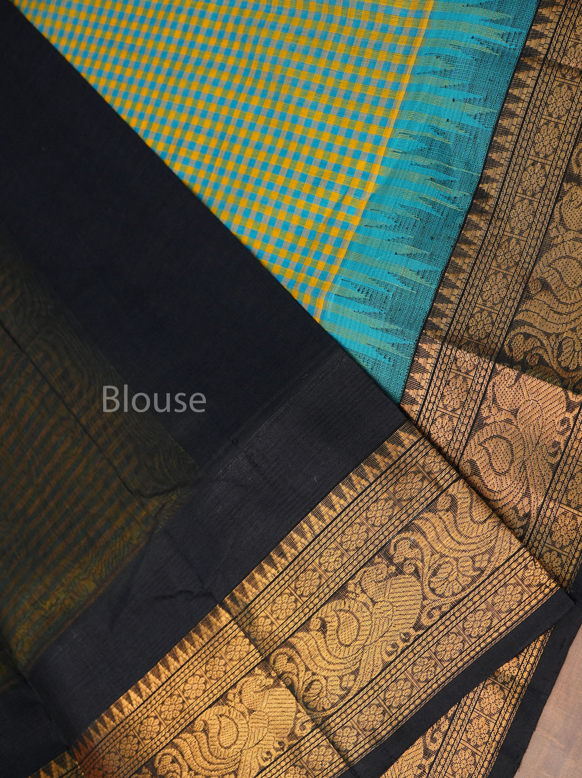Blue With Yellow Pure Silk Cotton Saree