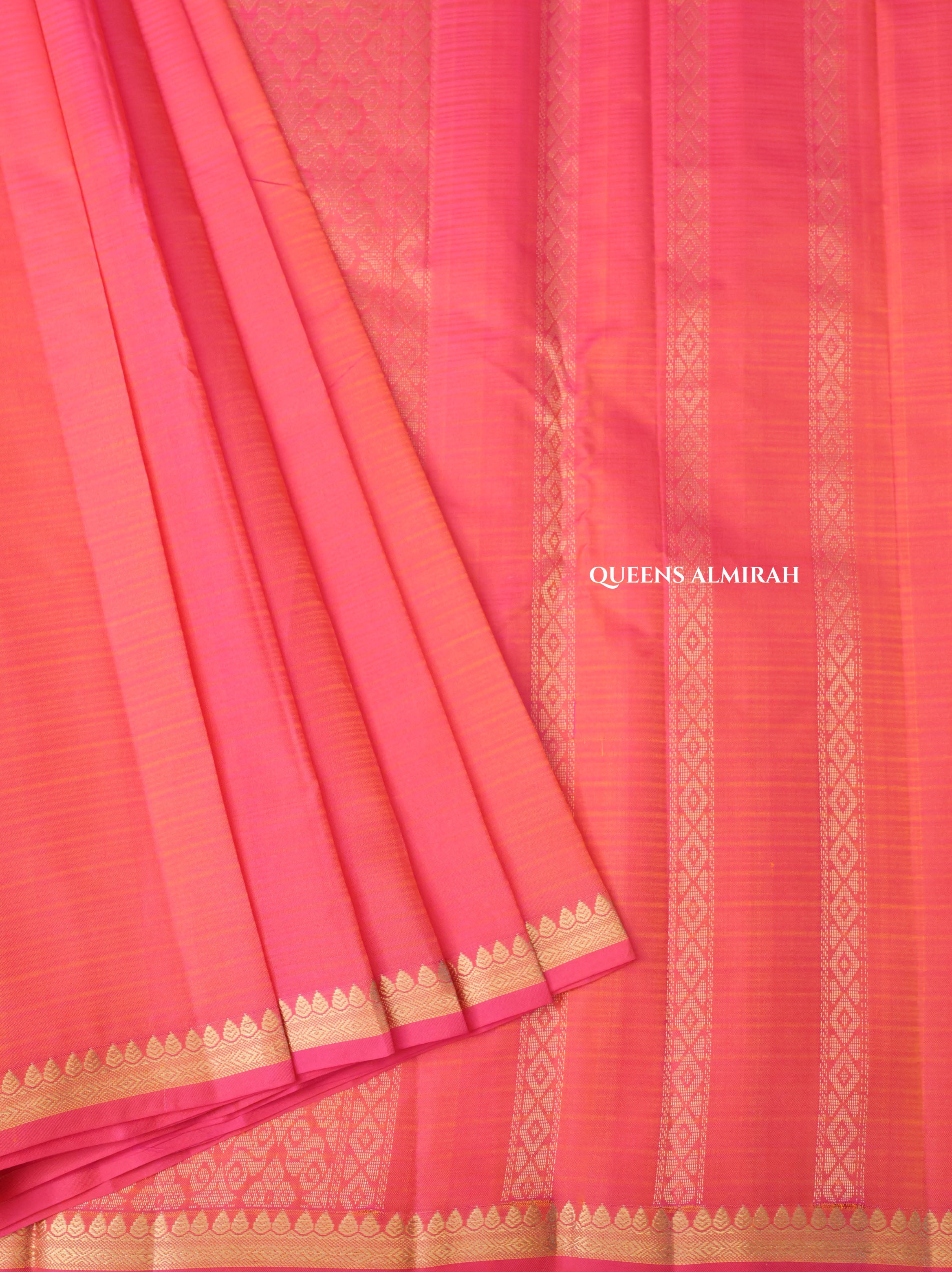 Pinkish Orange Pure Kanchivaram Silk Saree