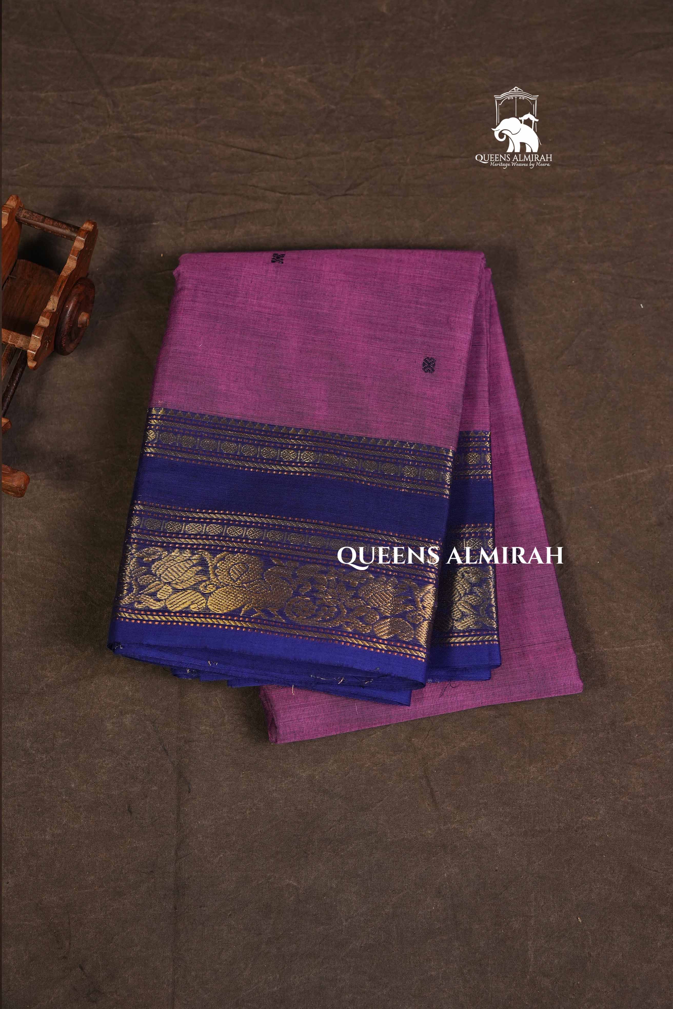 Onion Pink With Blue Kanchi Cotton Saree