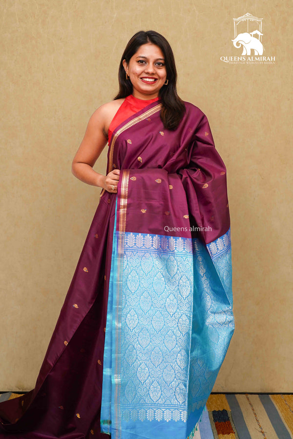 DEEP COFFEE BROWN WITH GOLD BORDER SOFT SILK SAREE - Queens Jewel Emporium