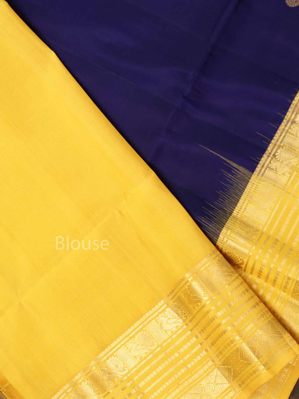 Navy Blue With Yellow Pure Soft Silk Saree