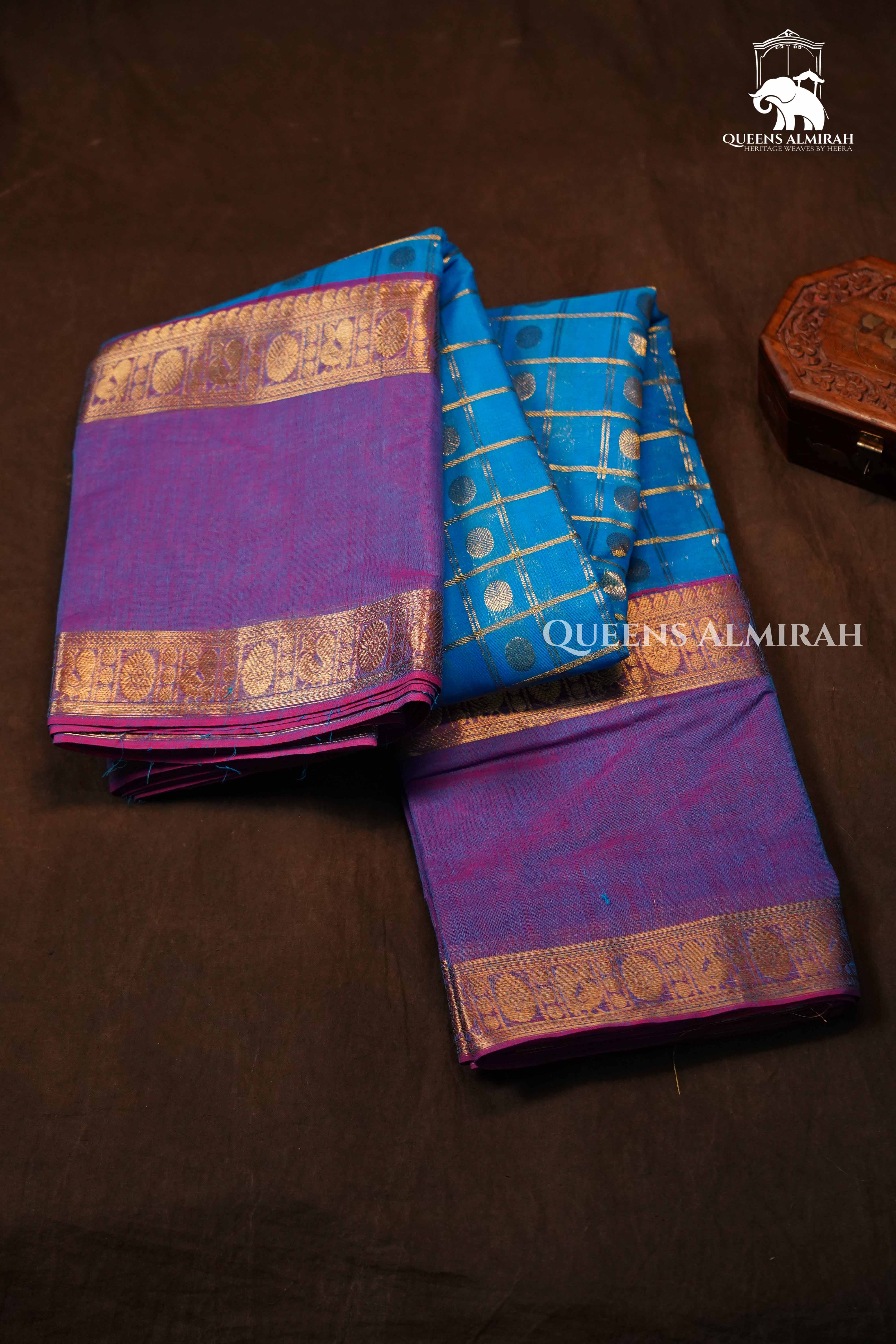Blue With Purple Chettinad Cotton Saree