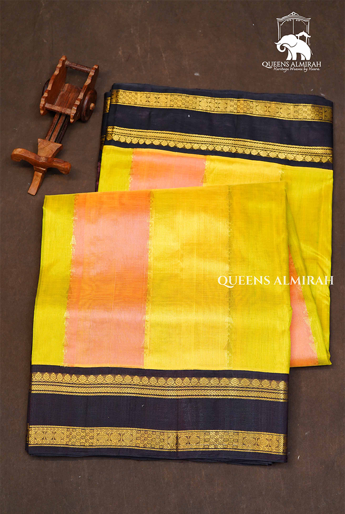 Multi Color With Black Varisapet Border Pure Silk Cotton Saree