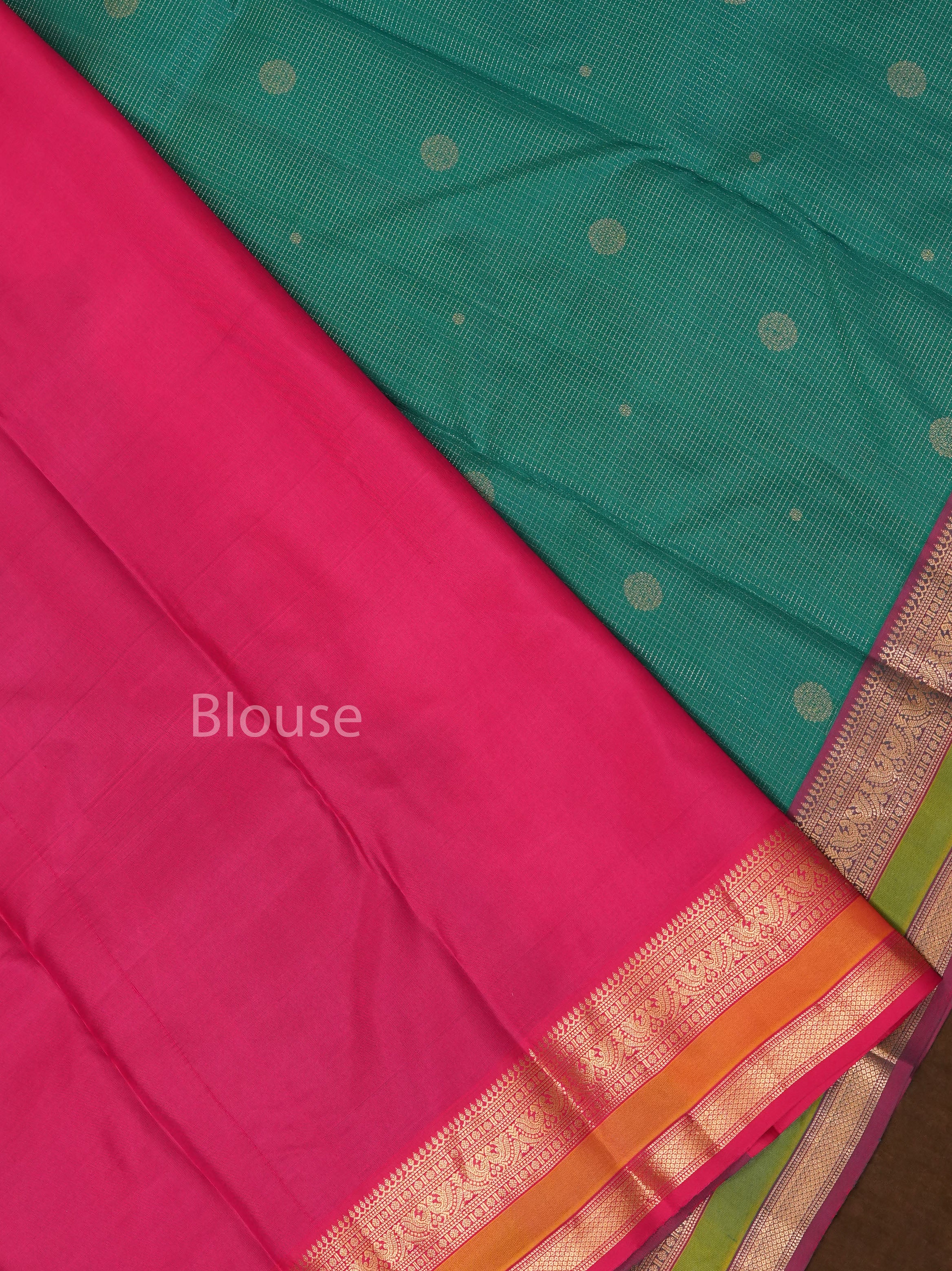 Rama Blue With Pink Pure Kanchivaram Silk Saree