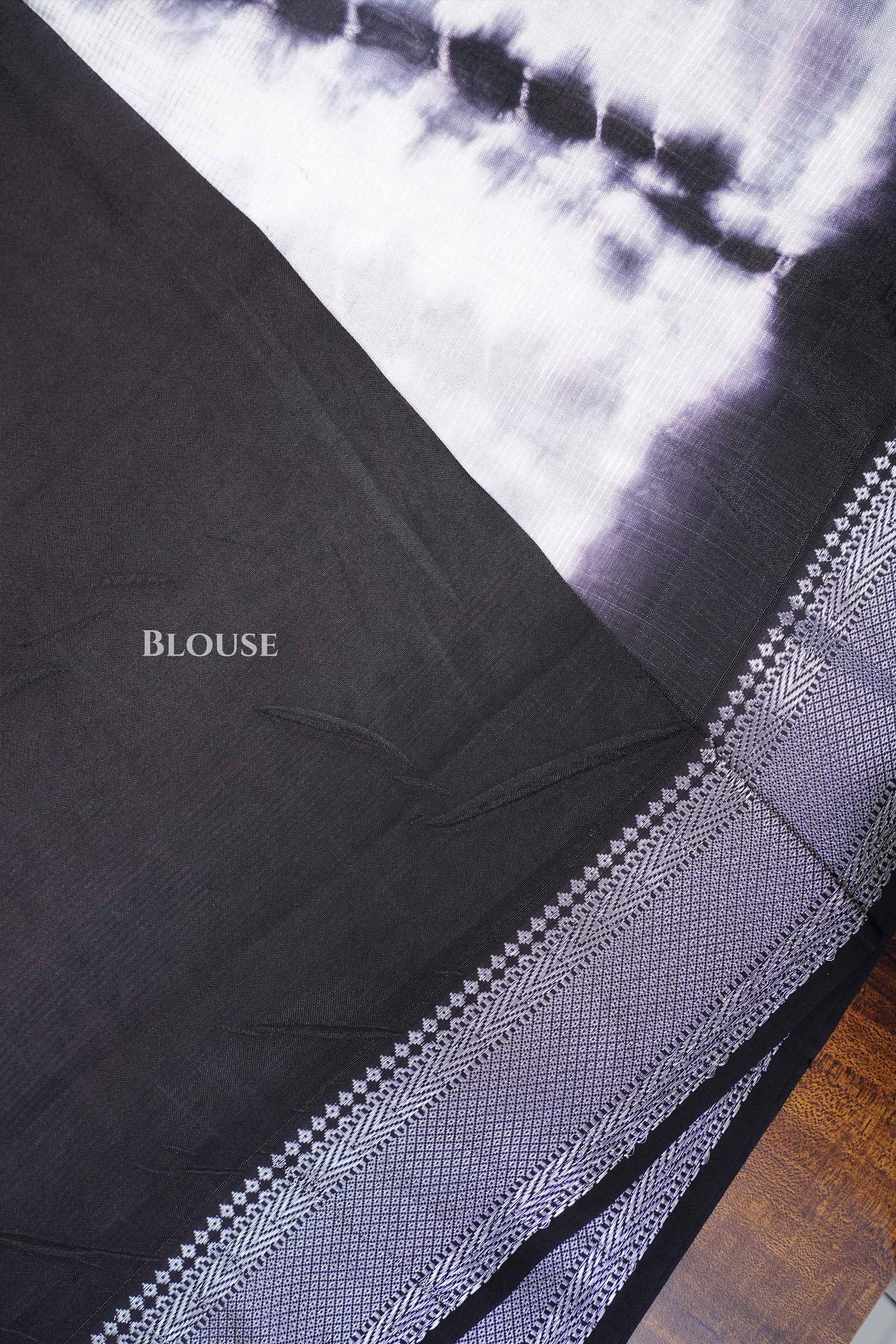 Black With White Shibori Mangalgiri Saree