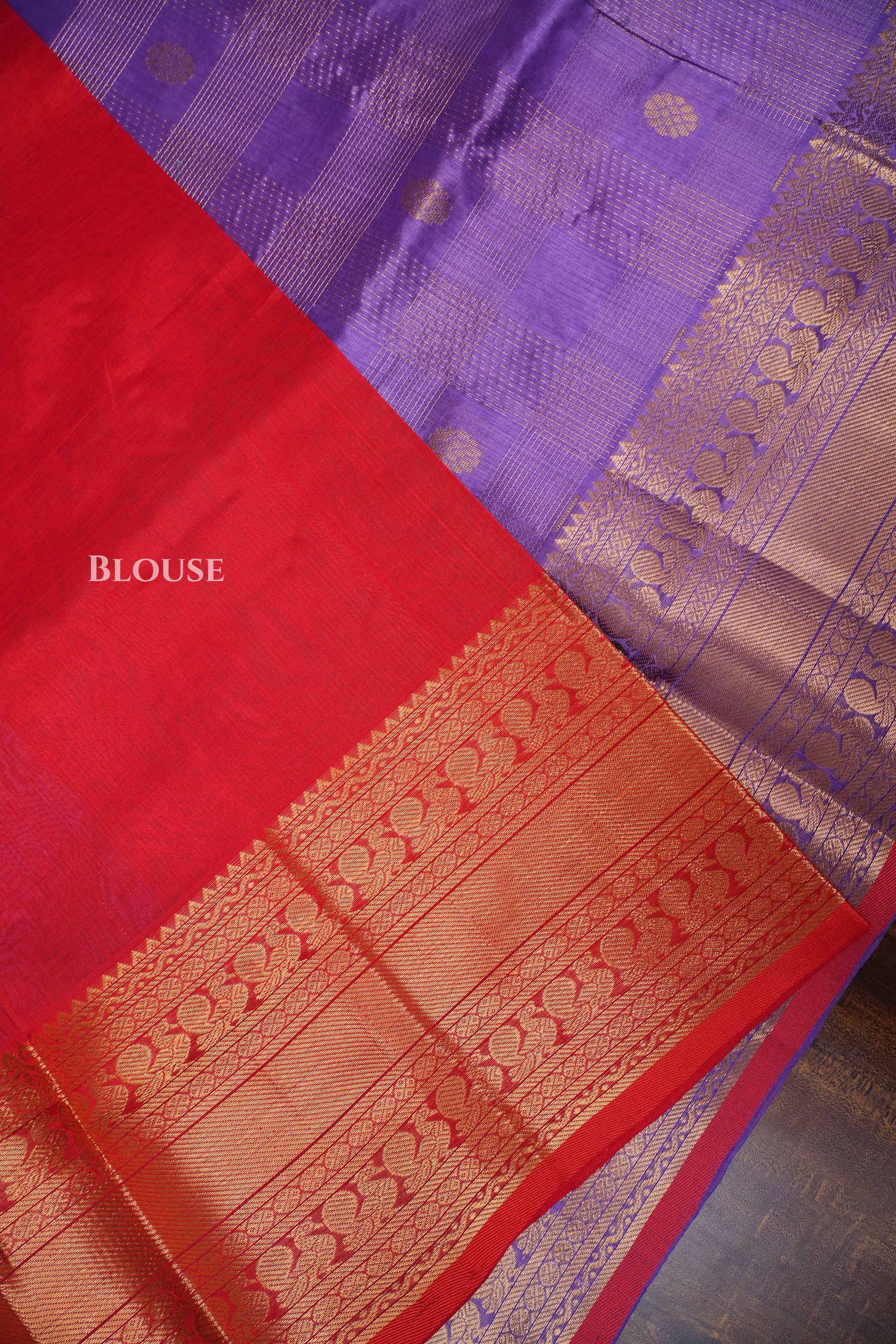 Lavender With Red  Pure Silk Cotton Saree