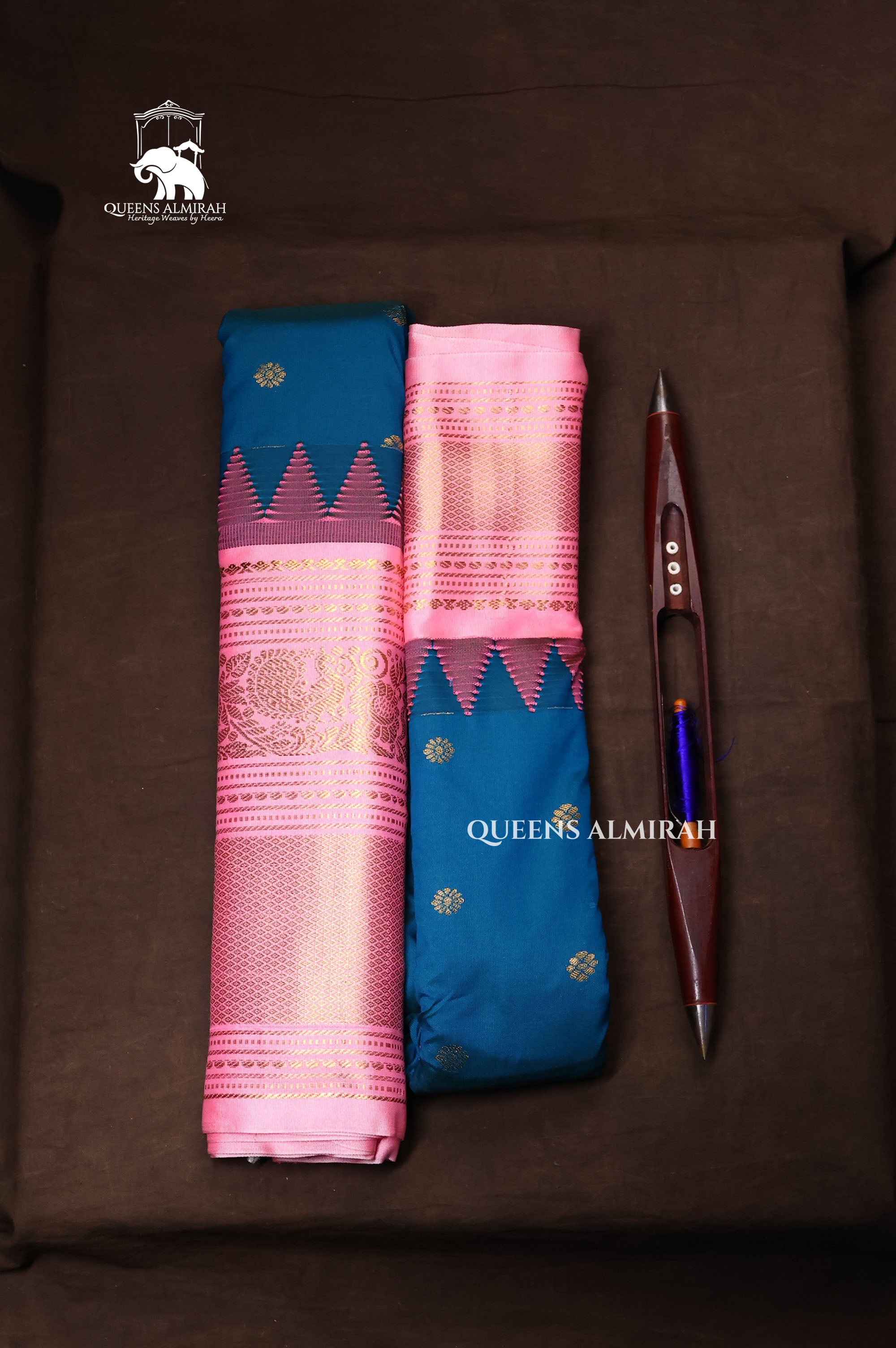 Blue With Pink Semi Gadwal Silk Saree