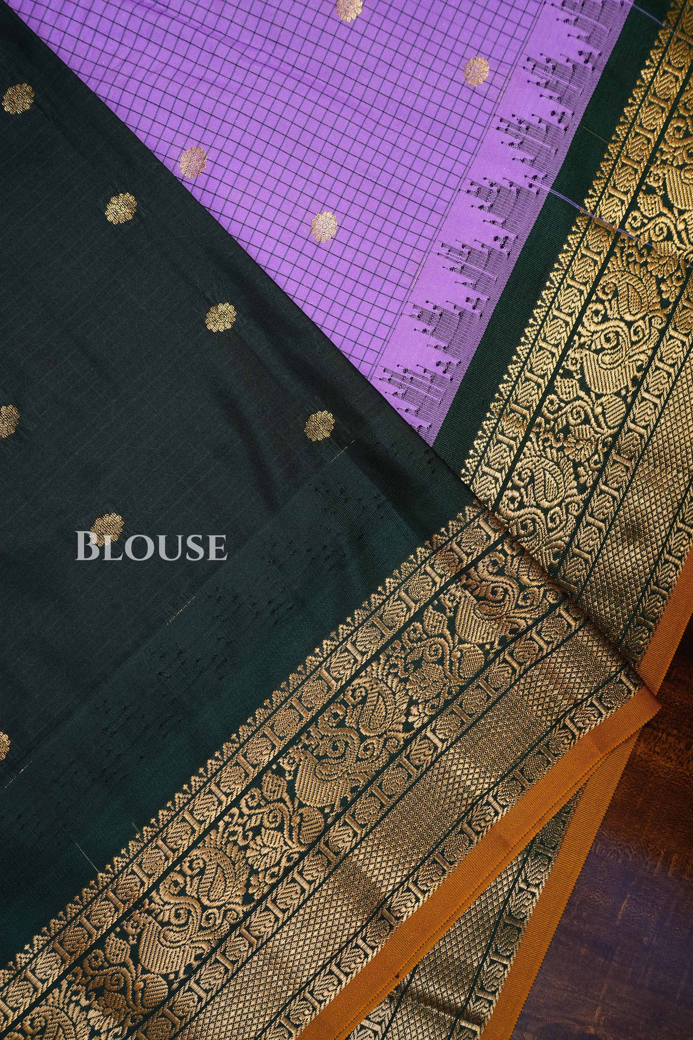 Lavender with dark Green Semi Gadwal Silk  Saree