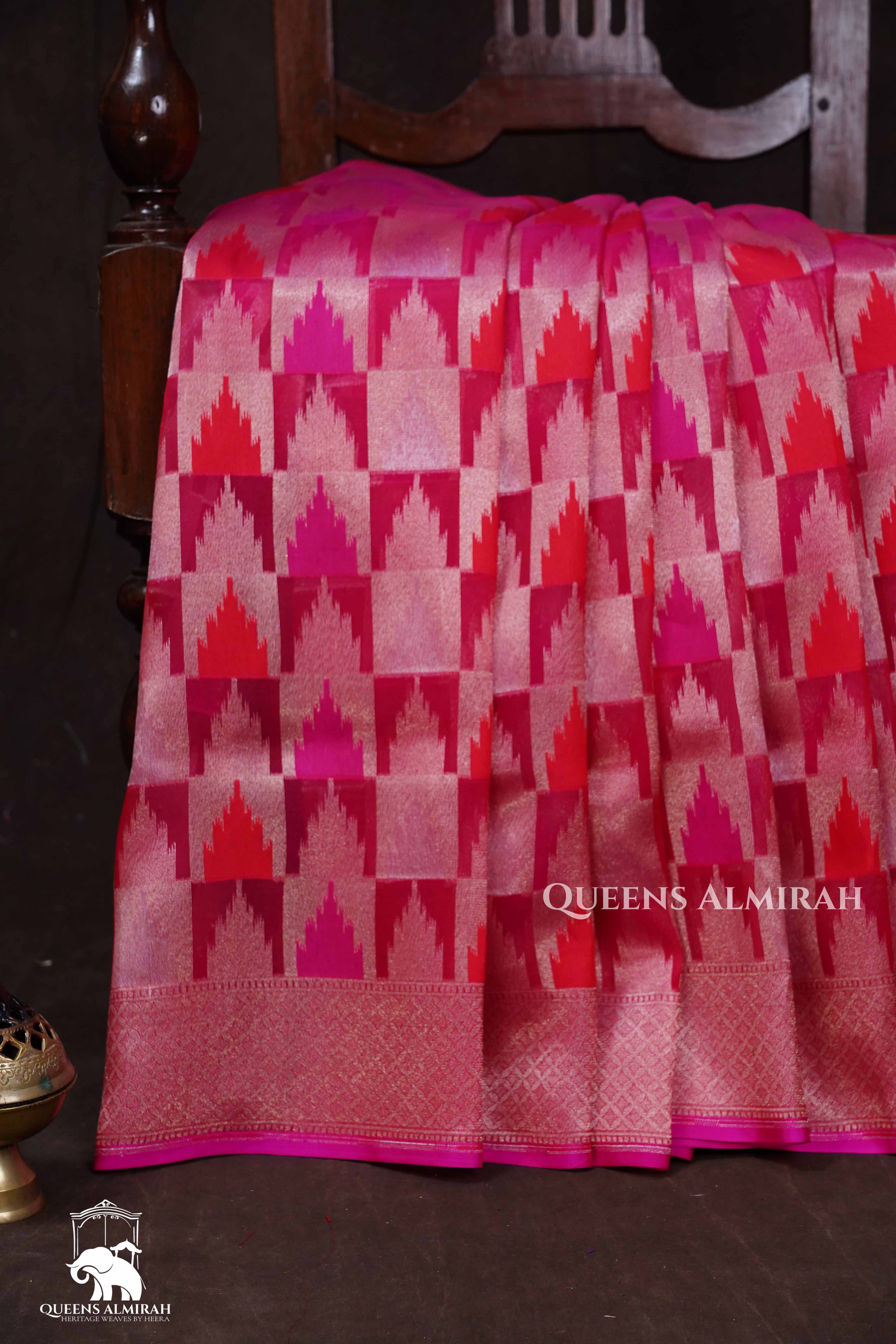 Candy Pink Banarasi Organza Silk Saree
