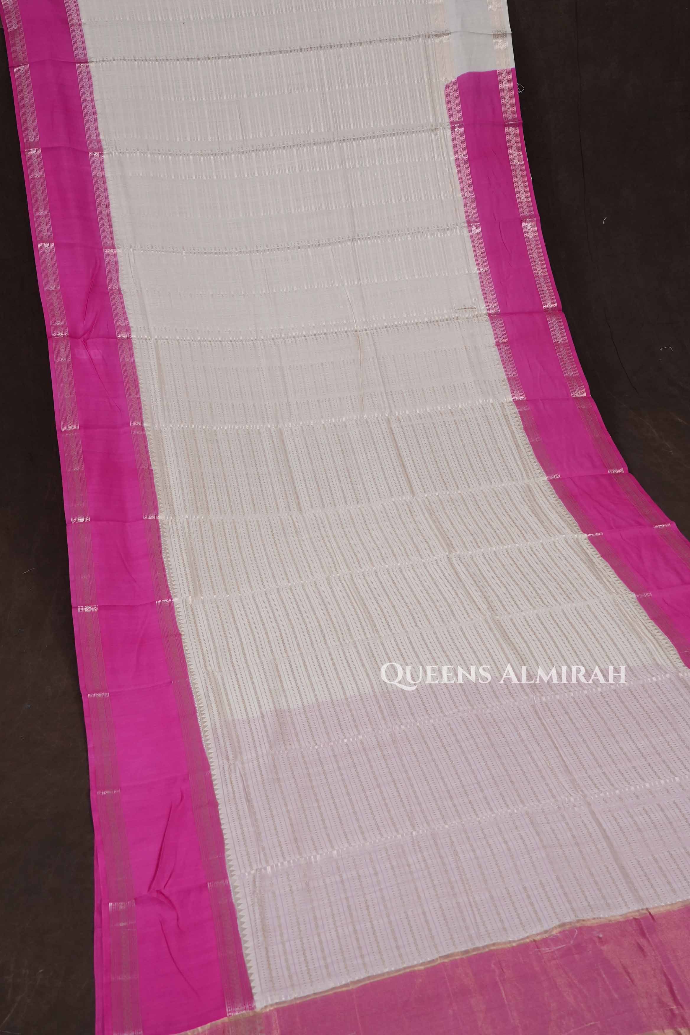 Off White With Pink Chiniya Silk Saree