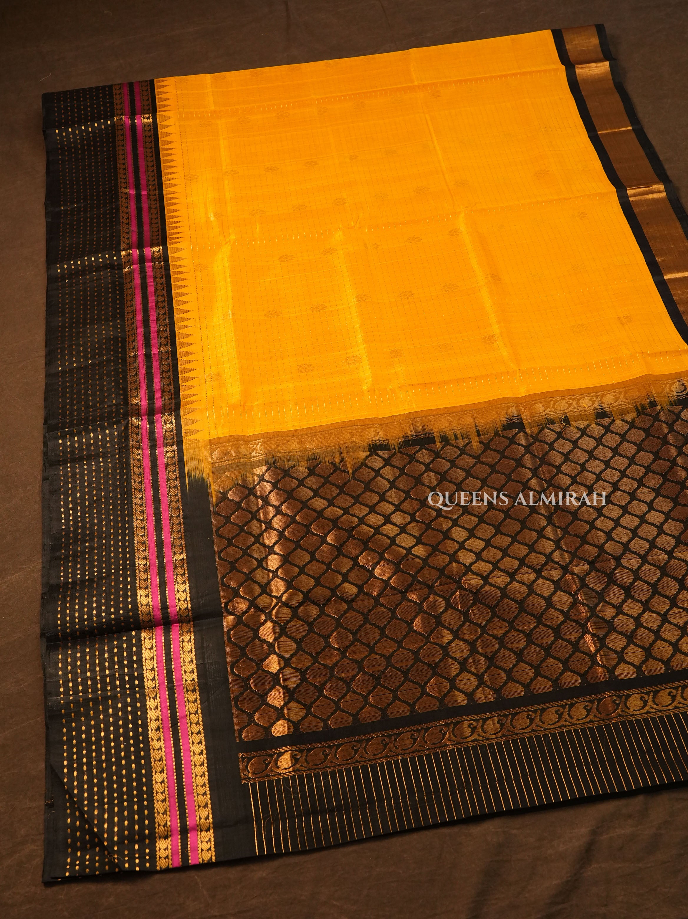 Mango Yellow With Black Pure Silk Cotton Saree