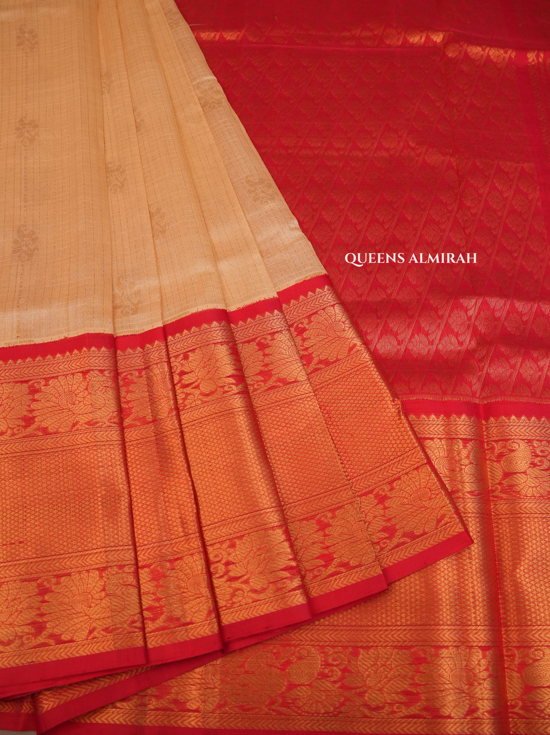Sandal With Red Pure Silk Cotton Saree