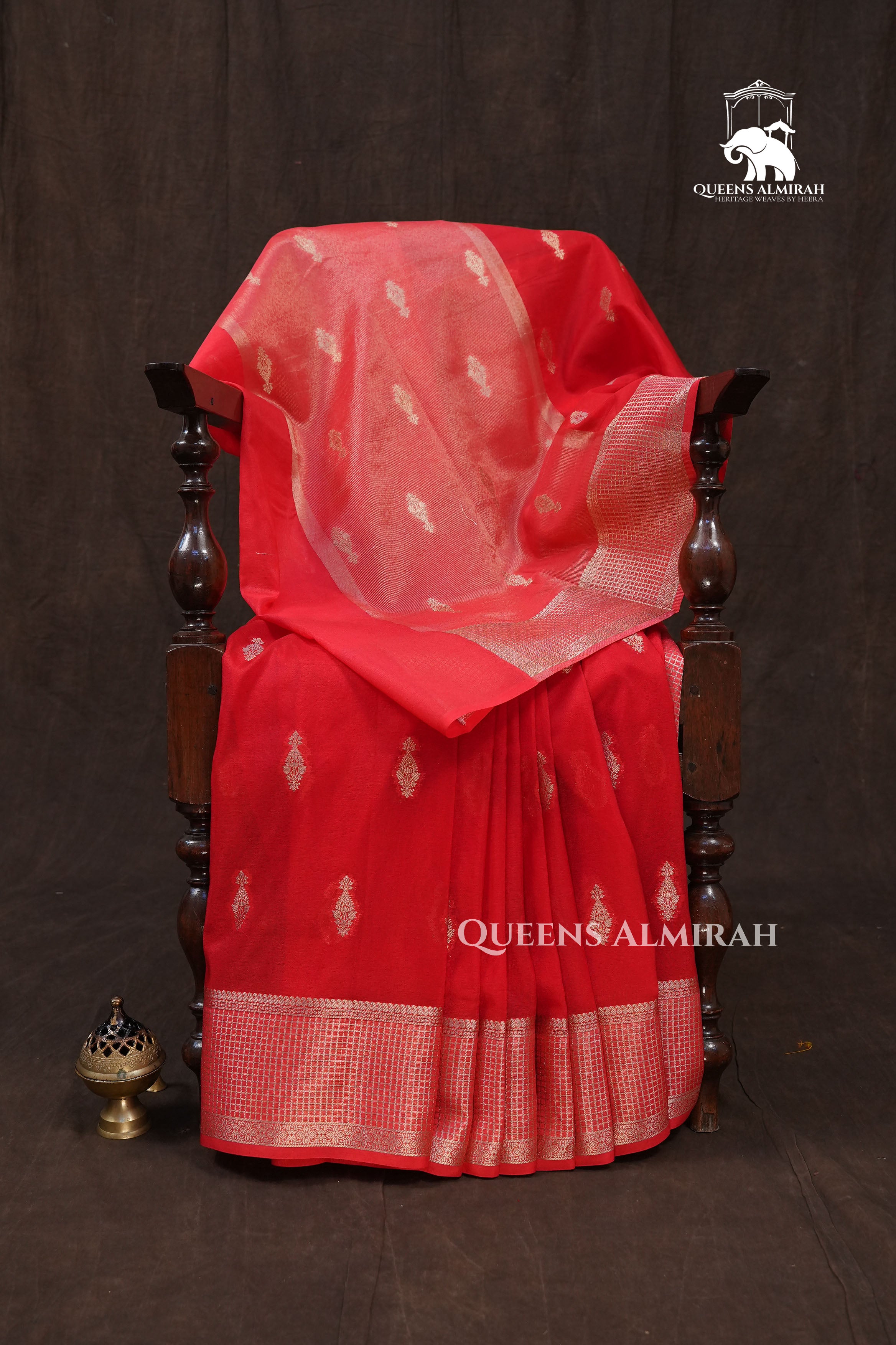 Red Semi Banarasi Silk Saree