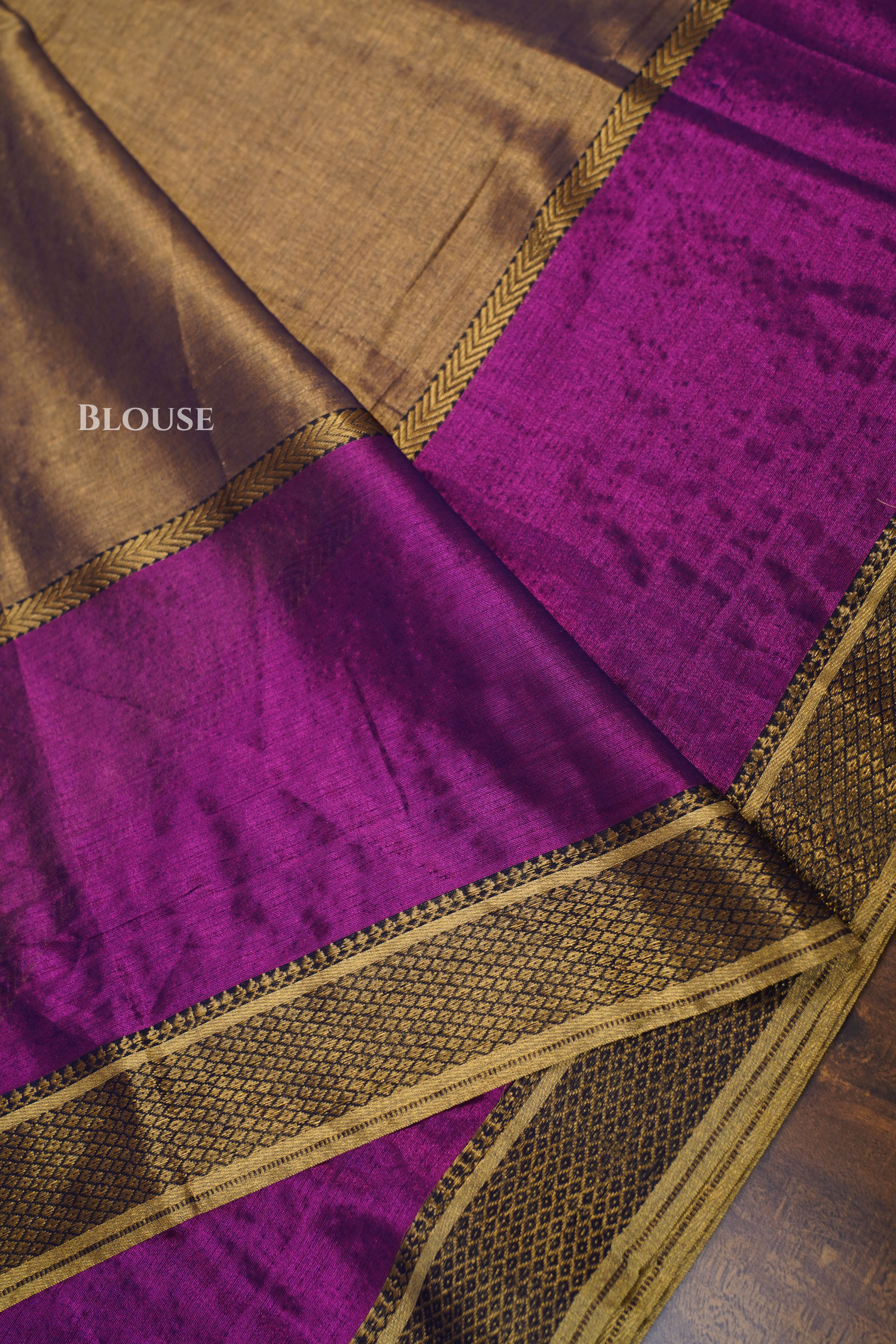 Golden With Purple Linen Tissue Saree