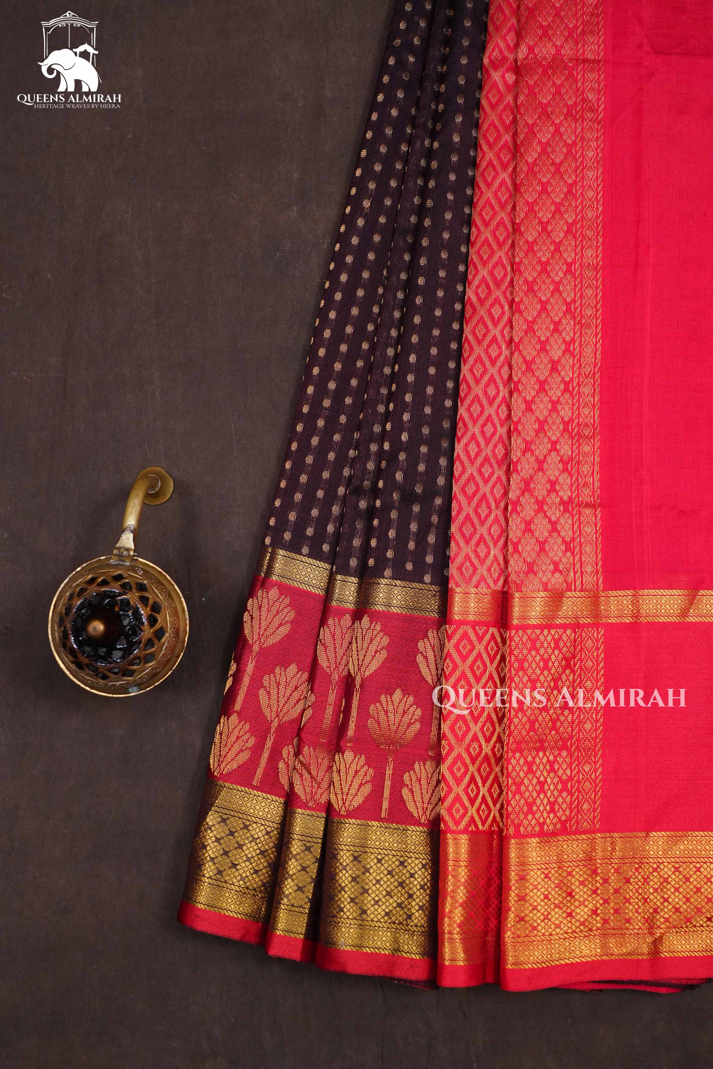 Cocoa Bean With Red Pure Kanchi Silk Cotton Saree