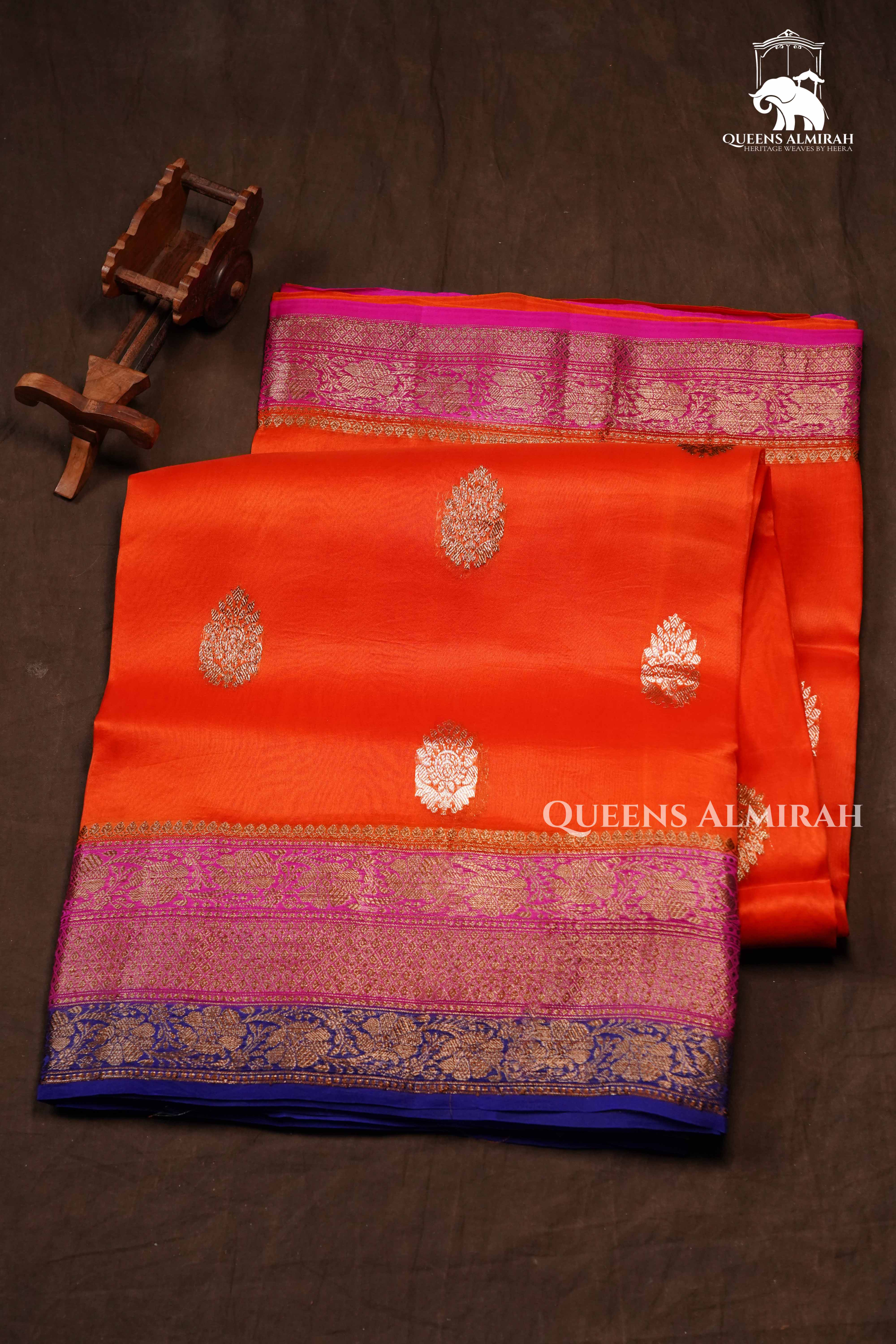 Papaya Orange Banarasi Organza saree