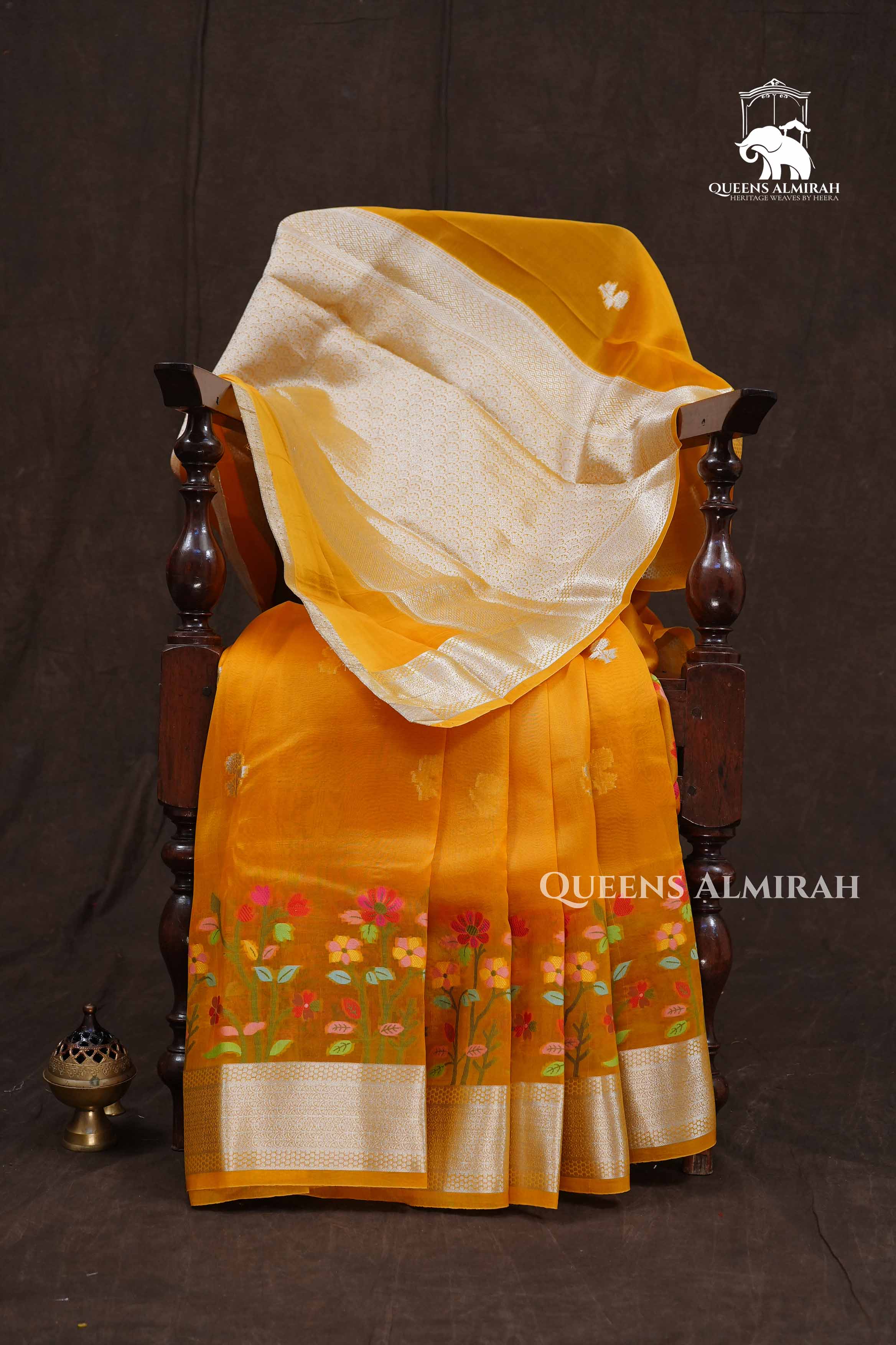 Mango Yellow Jamdani Silk Organza Saree