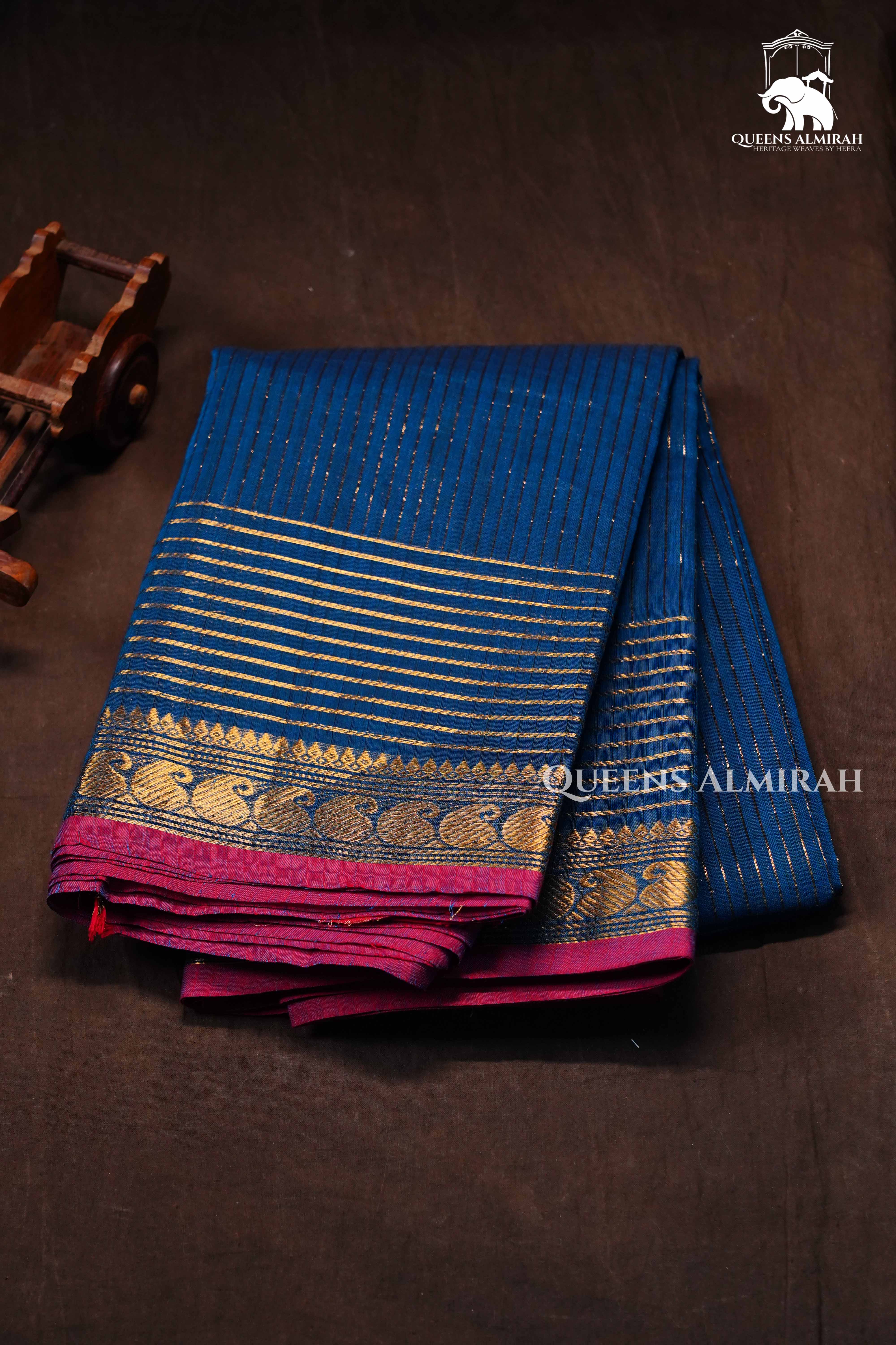 Mayil Kaluthu Blue Kanchi Cotton Saree