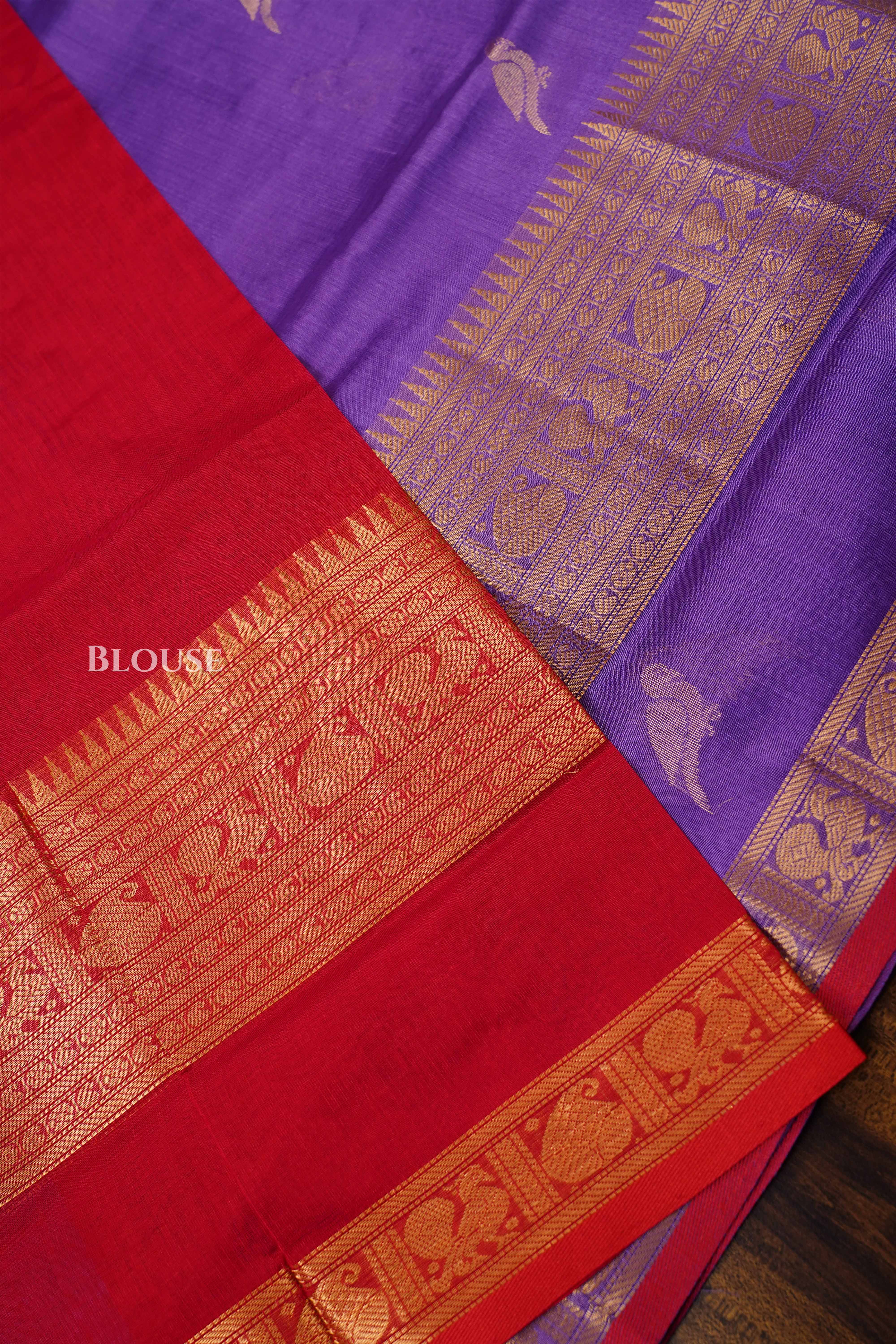Lilac Purple With Red Pure Kanchi Silk Cotton Saree