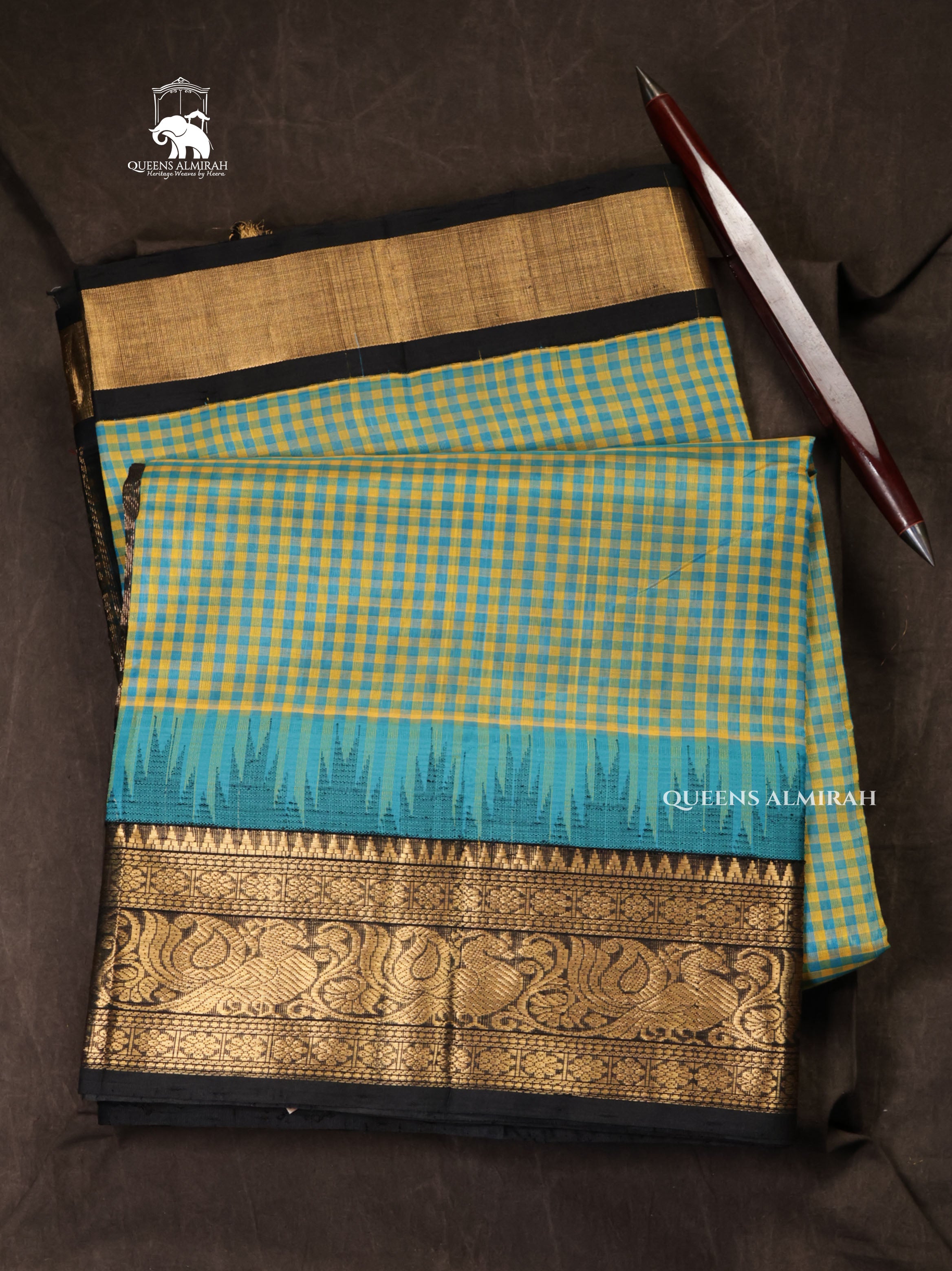 Blue With Yellow Pure Silk Cotton Saree