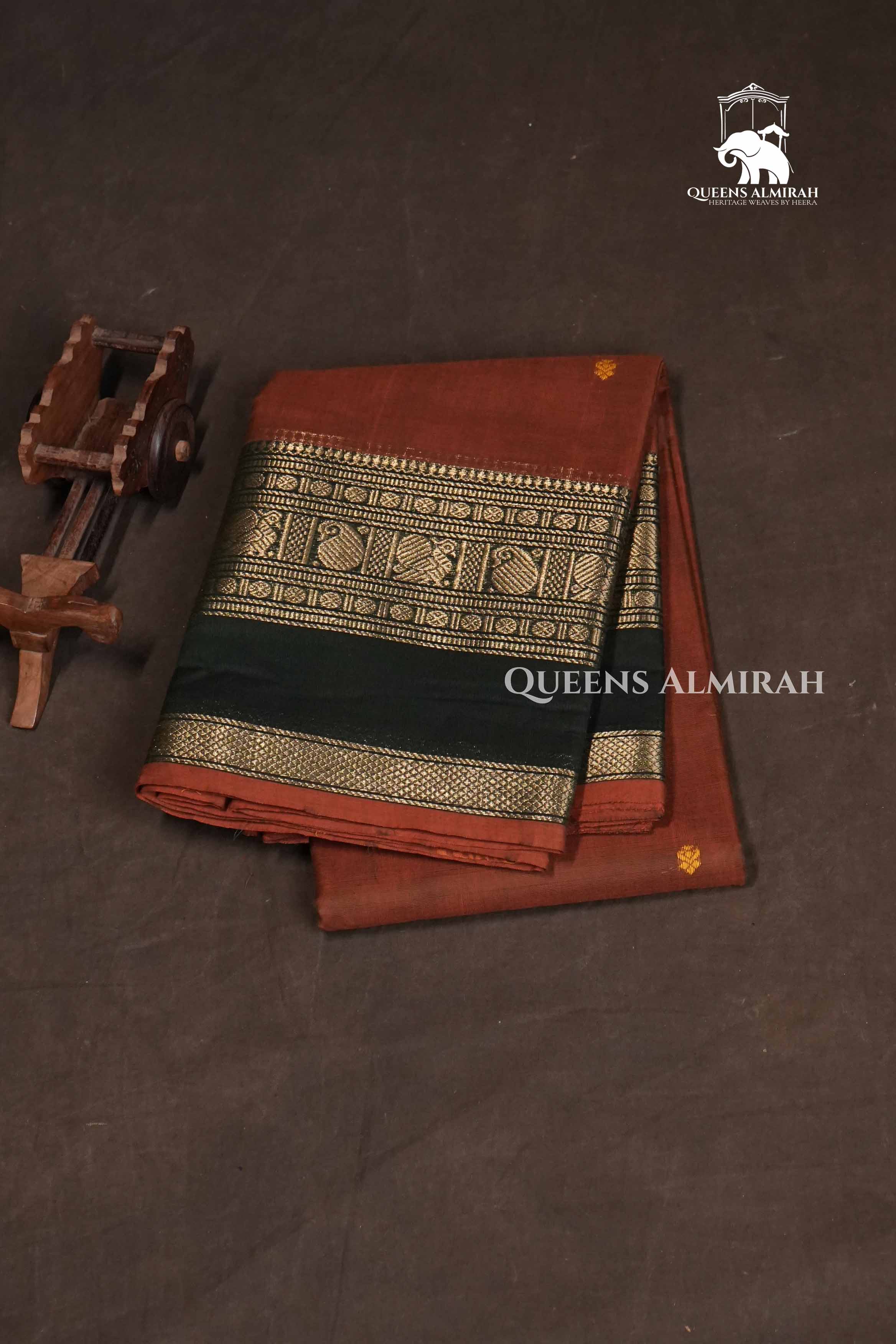 Dark Rust Brown Kanchi Cotton Saree