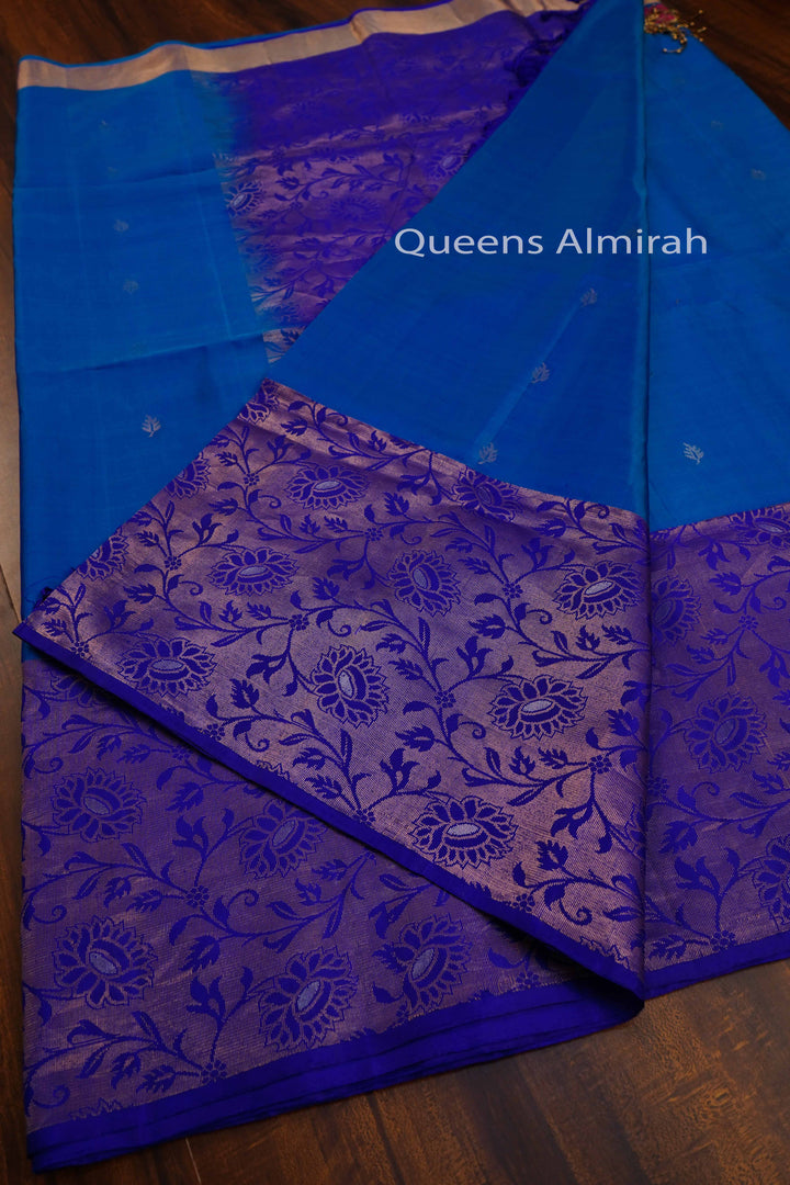 MEDIUM PERISAN BLUE WITH PERISAN INDIGO DESIGNER SILK SAREE - Queens Jewel Emporium