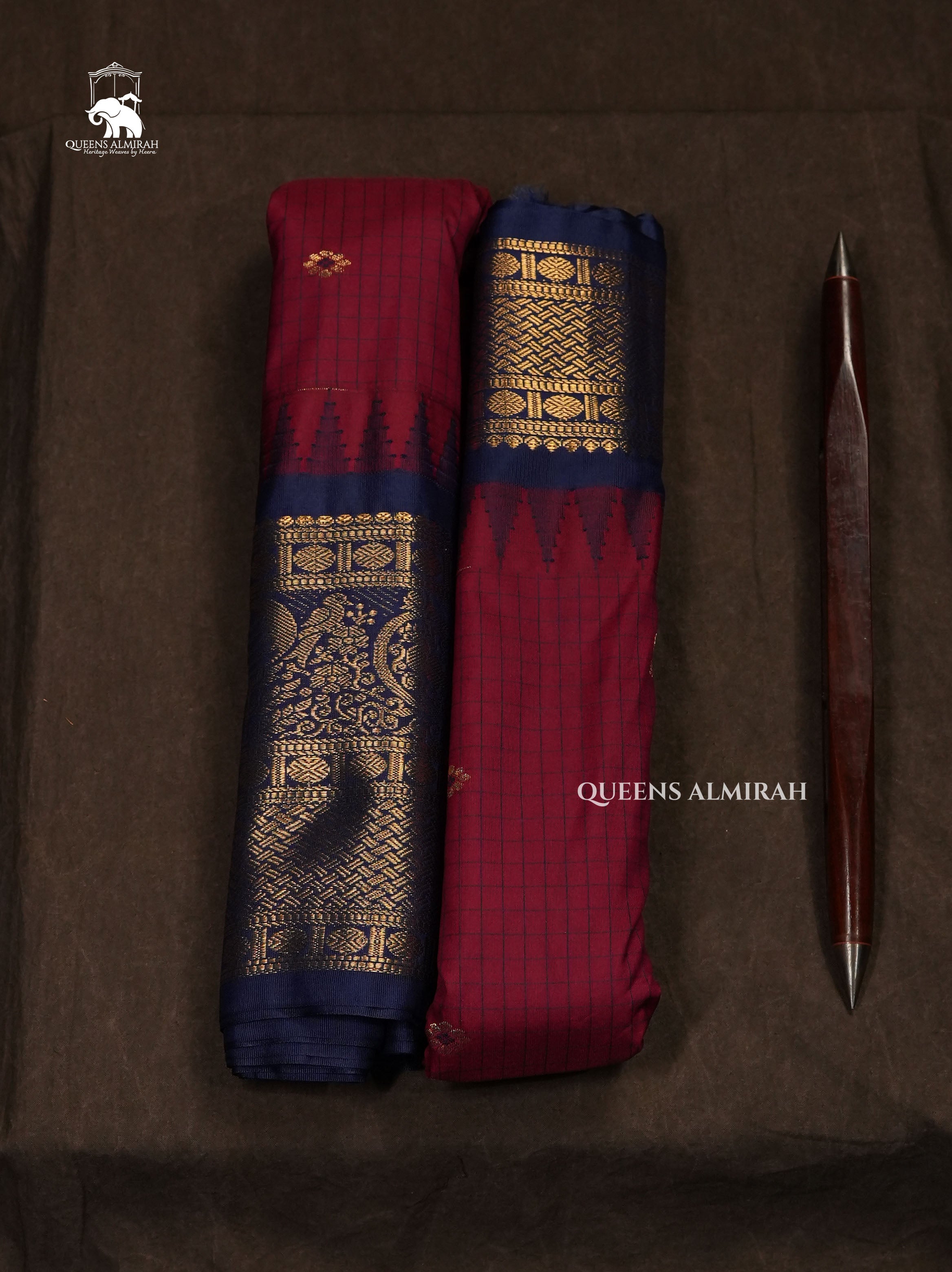 Maroon With Blue Semi Gadwal Silk Saree