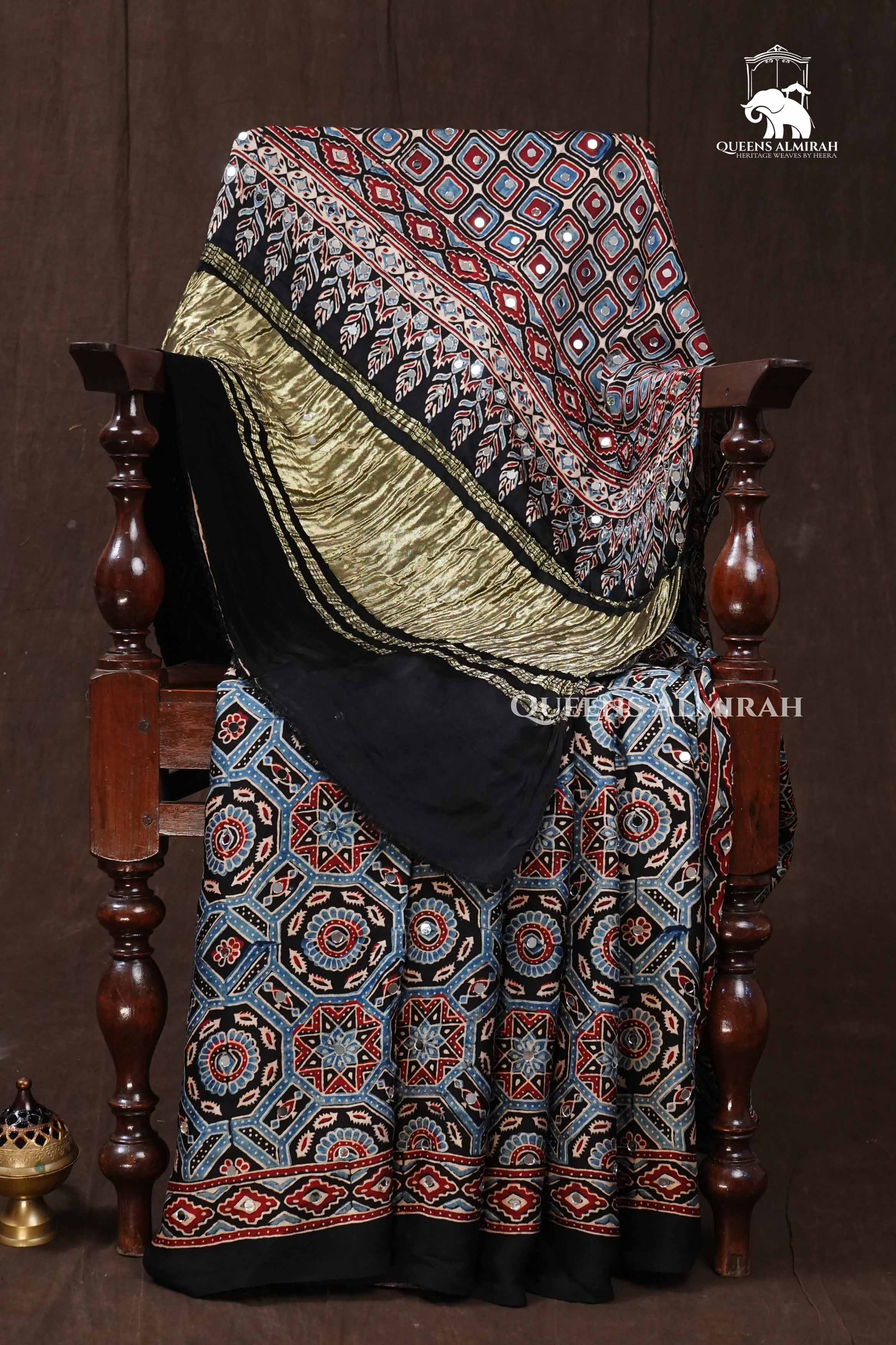 Black Red Modal Silk Saree