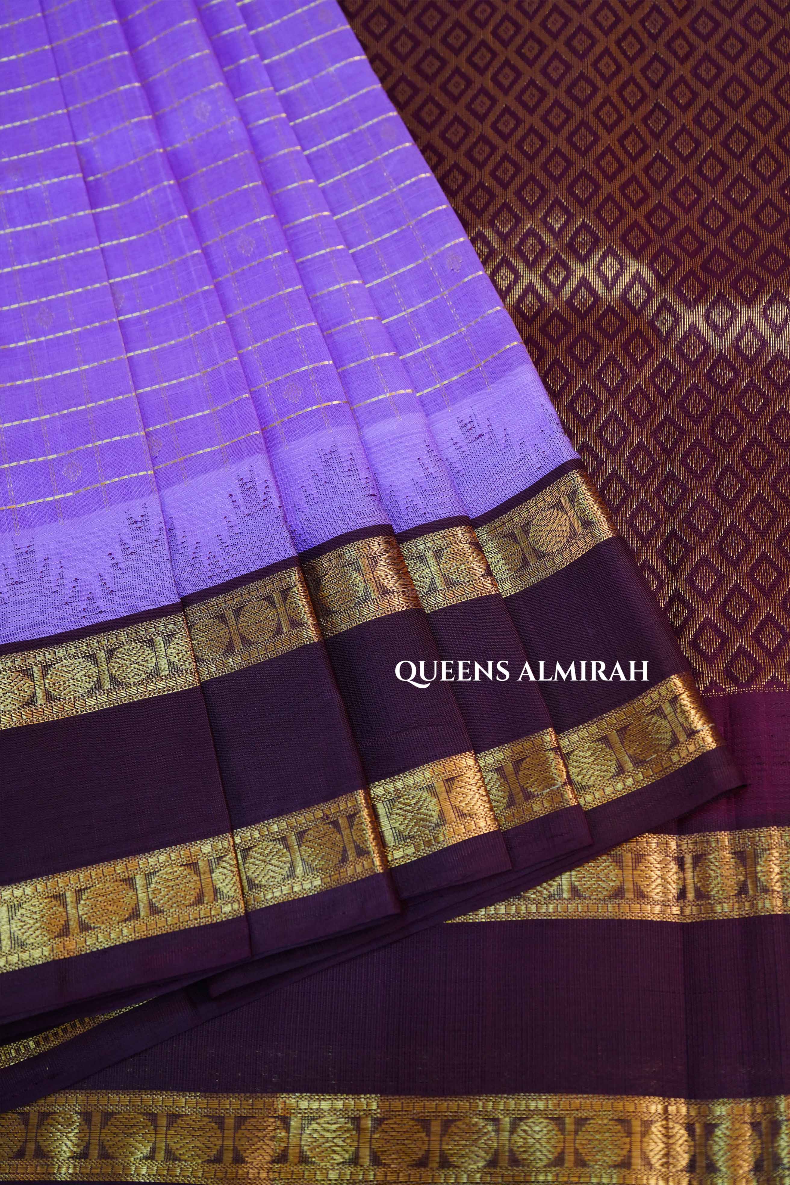 Lavender Kattam With Cocoa Bean Pure Silk Cotton Saree