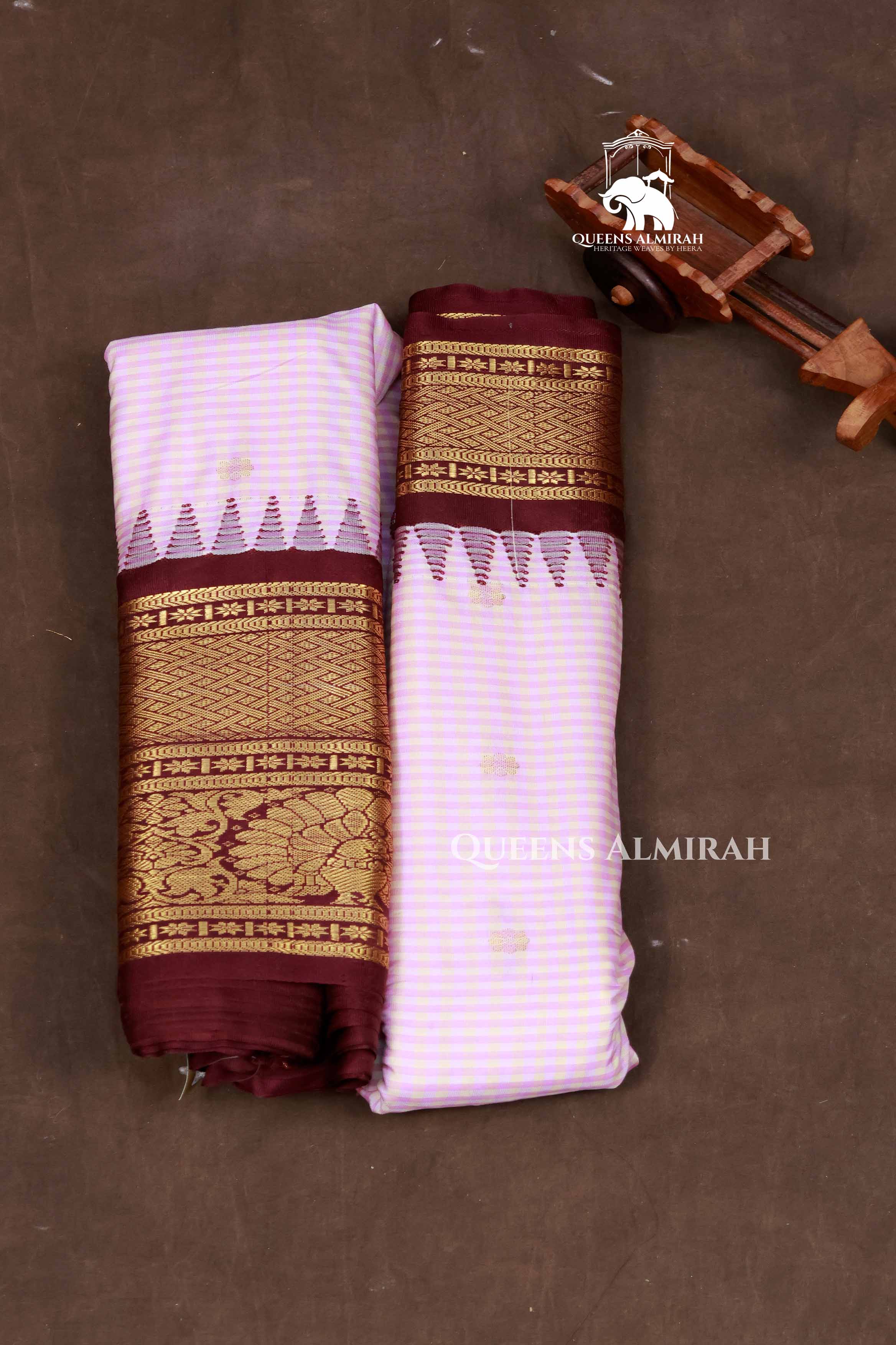 Lilac With White With Maroon Semi Gadwal Silk Saree