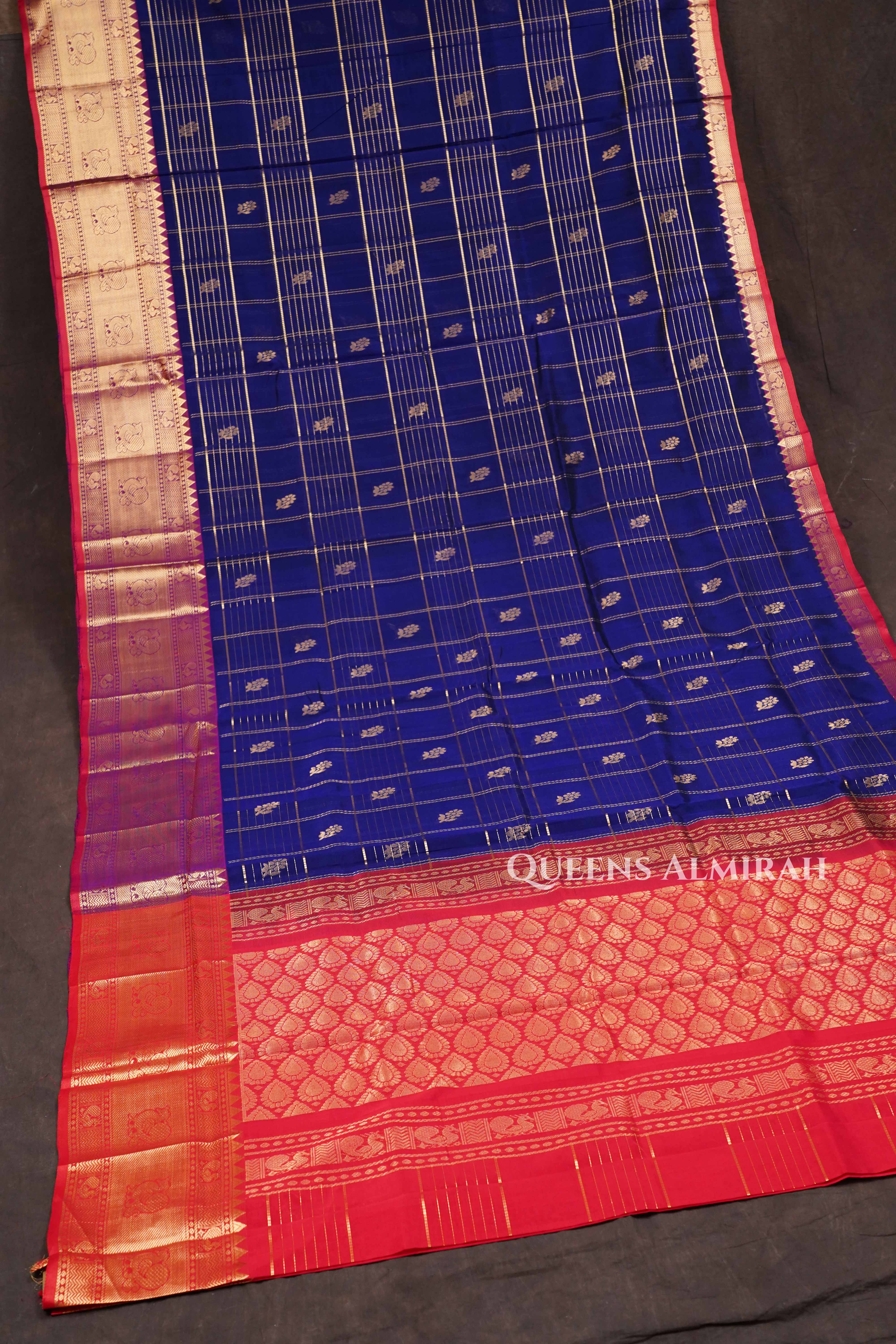 Royal Blue With Red  Pure Silk Cotton Saree
