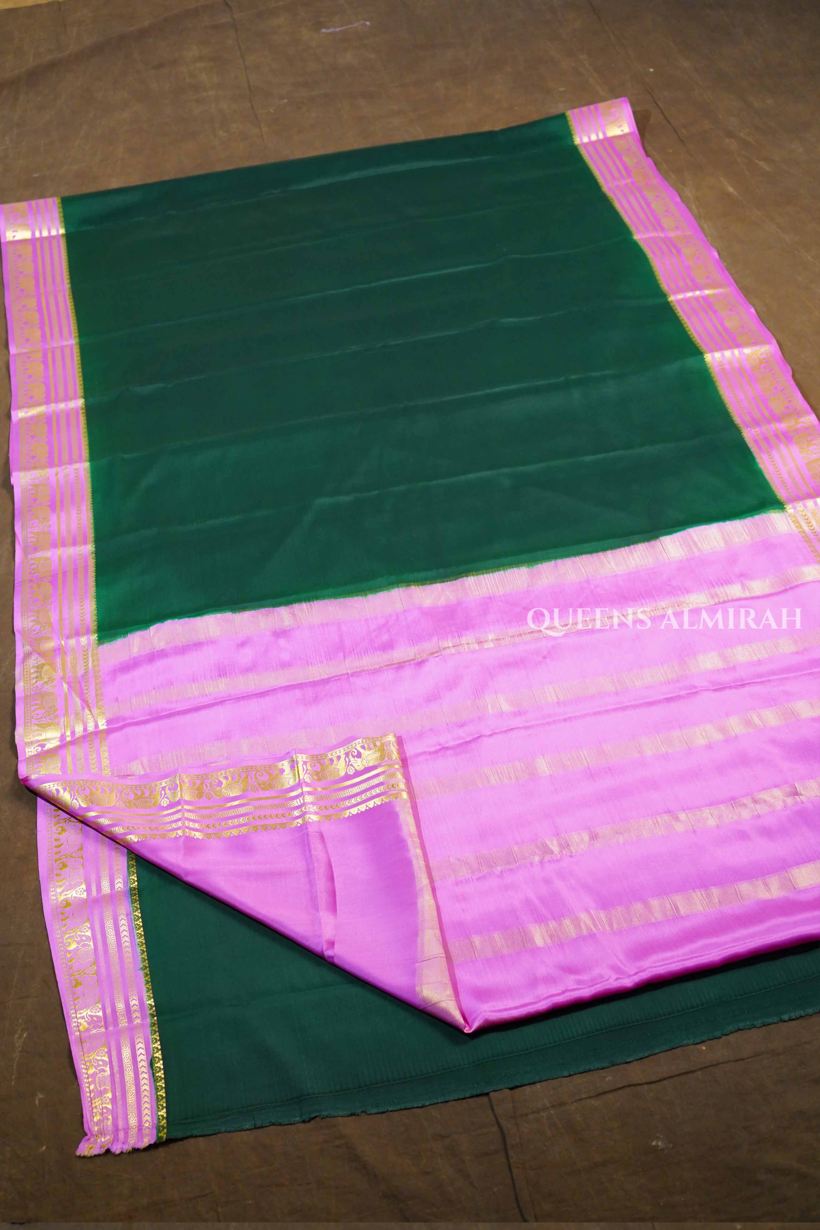 Dark Green With Pink Mysore Silk Saree