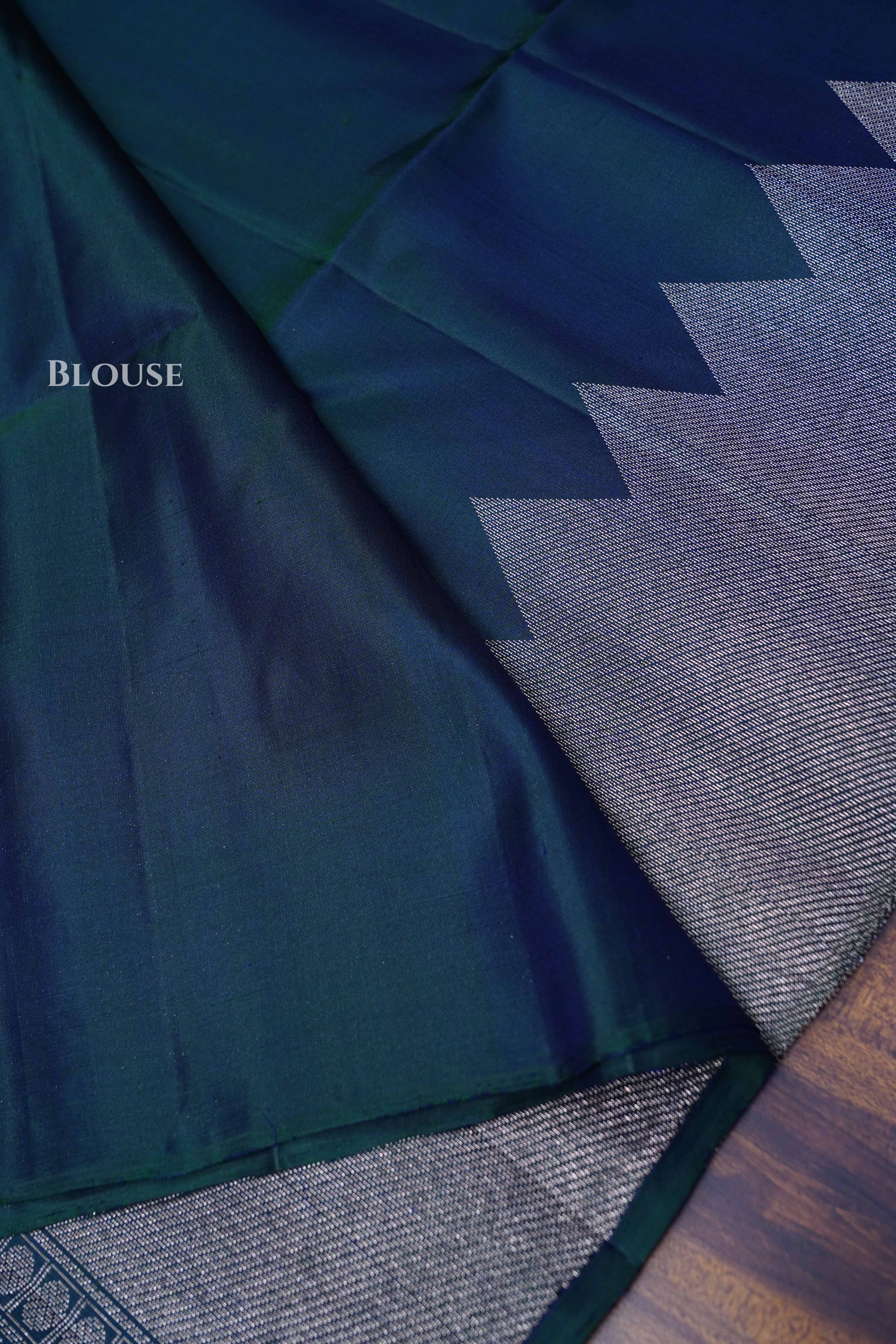 Dark Teal Blue Pure Soft Silk Saree