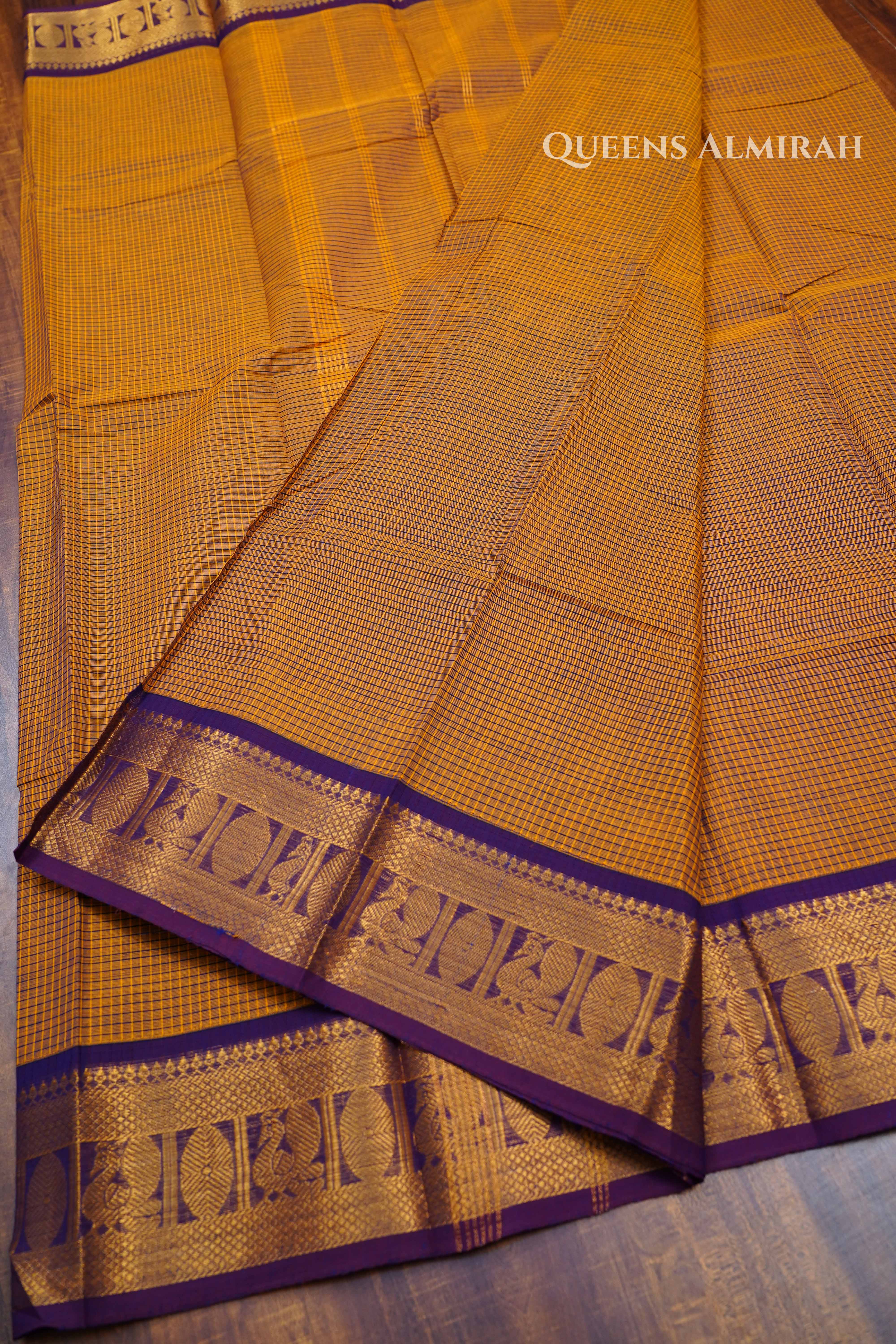 Mustard Yellow With Purple Kanchi Cotton Saree
