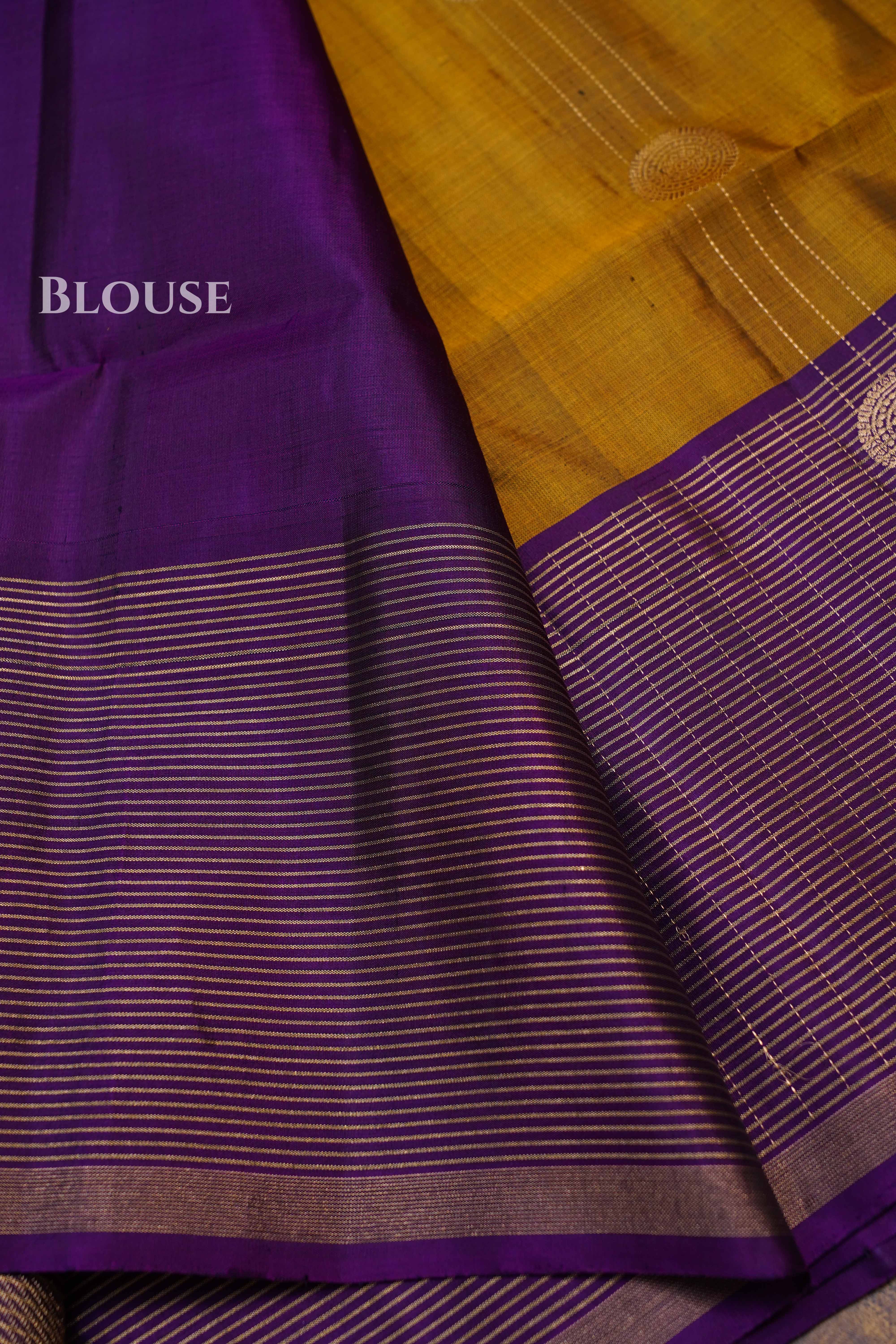 Mustard Yellow With Purple Pure Soft Silk Saree