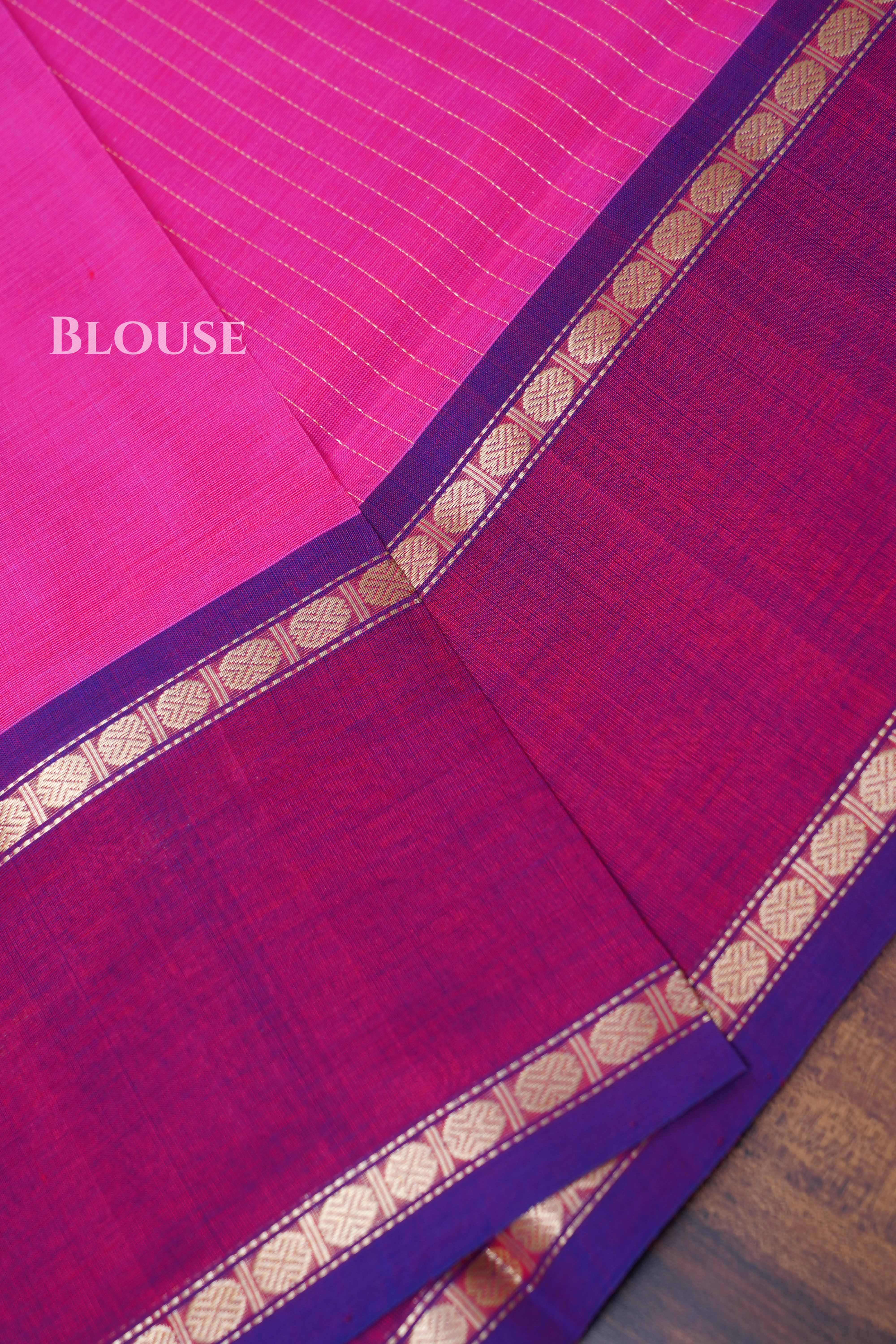 Rani Pink With Purple Karaikudi Chettinad Silk Cotton Saree