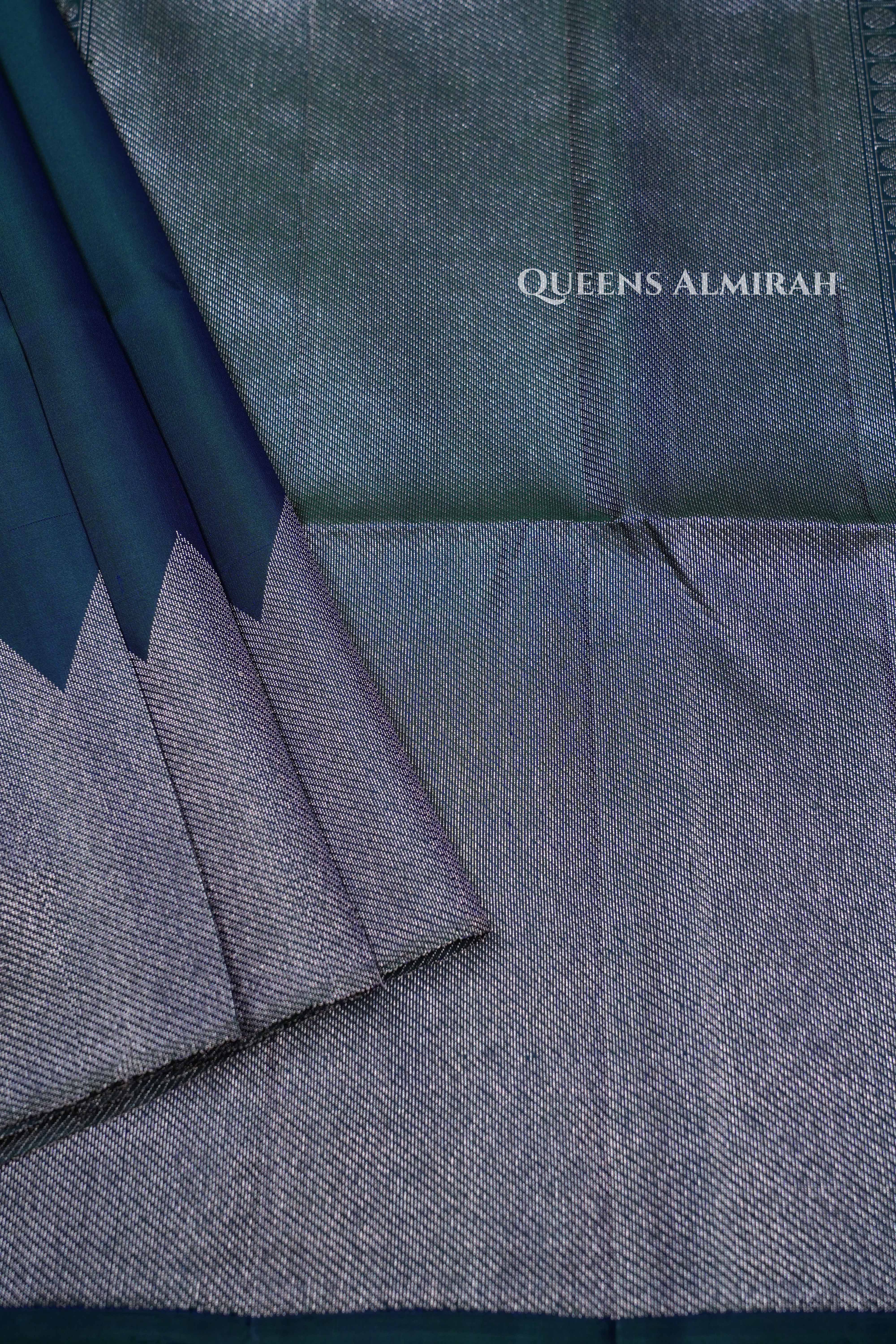 Dark Teal Blue Pure Soft Silk Saree