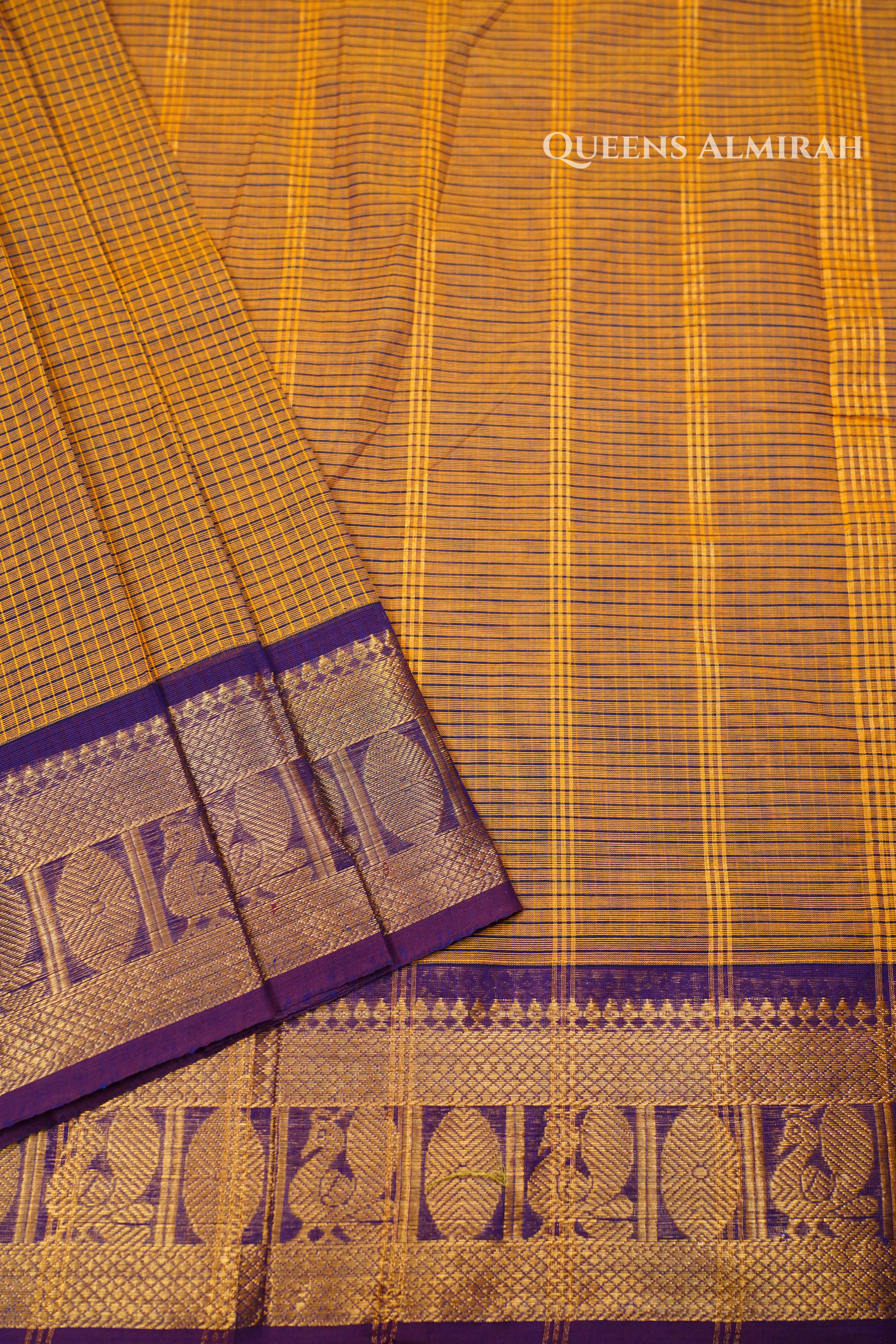 Mustard Yellow With Purple Kanchi Cotton Saree