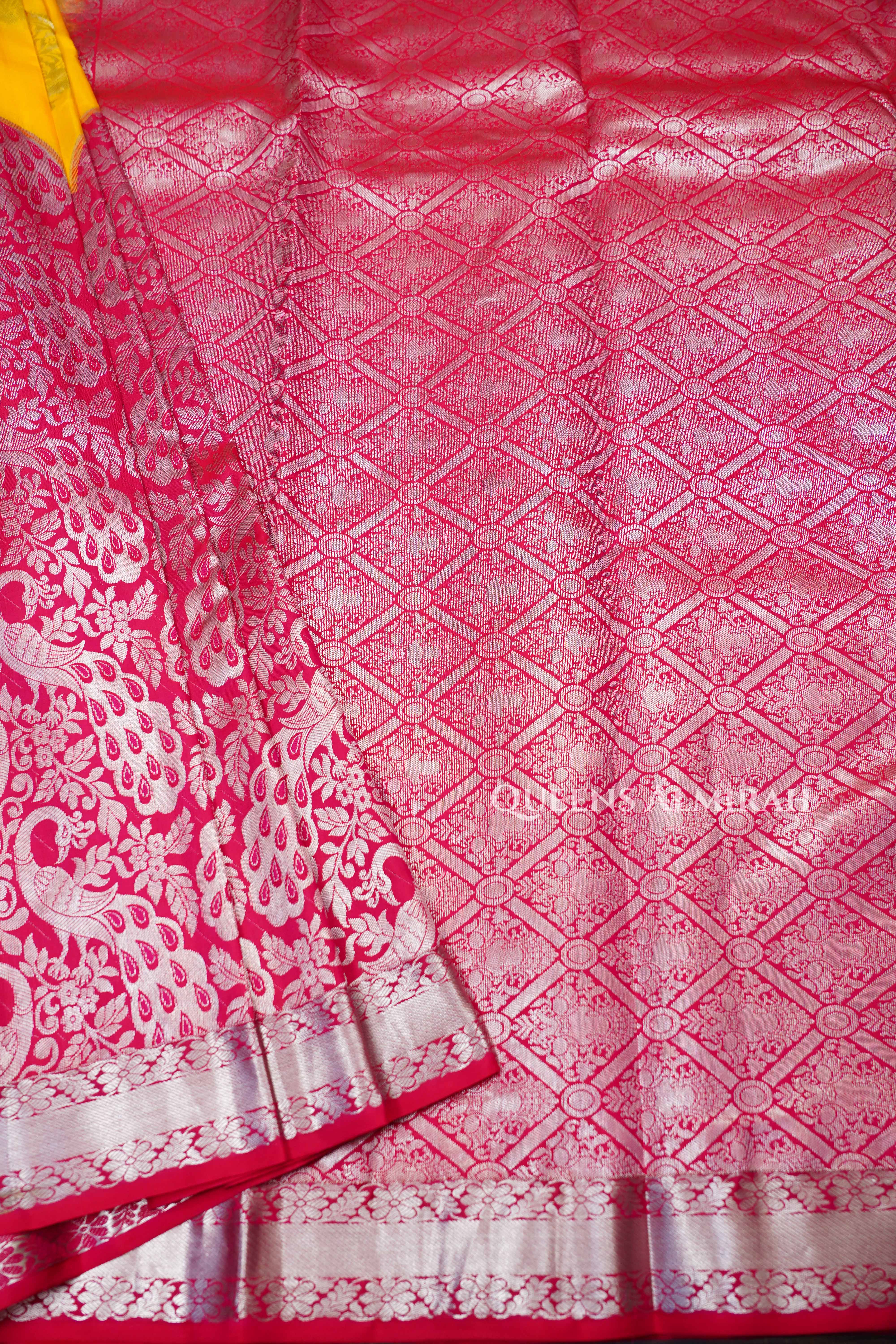 Yellow With Pink  Kanchivaram Silk Saree