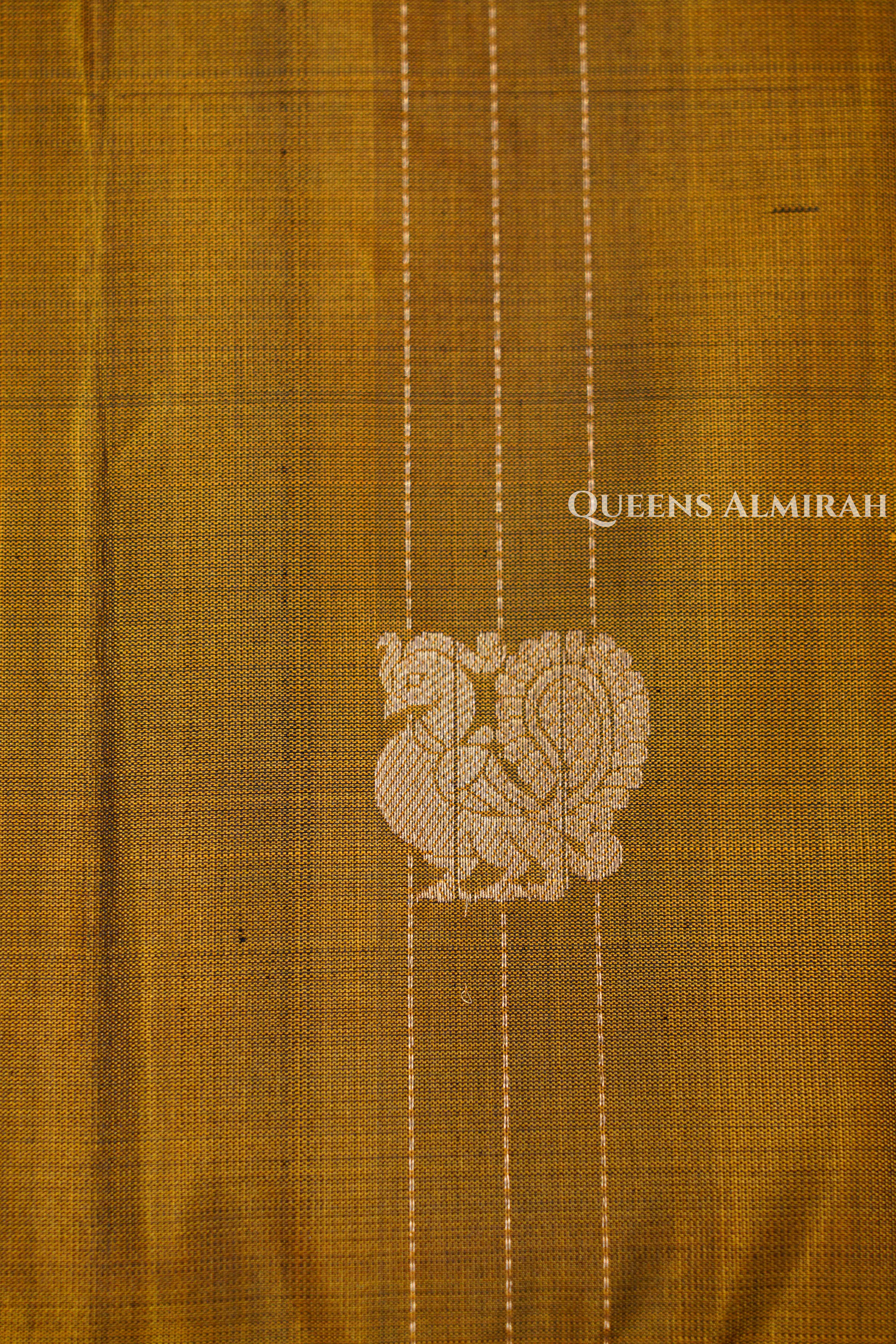 Mustard Yellow With Purple Pure Soft Silk Saree