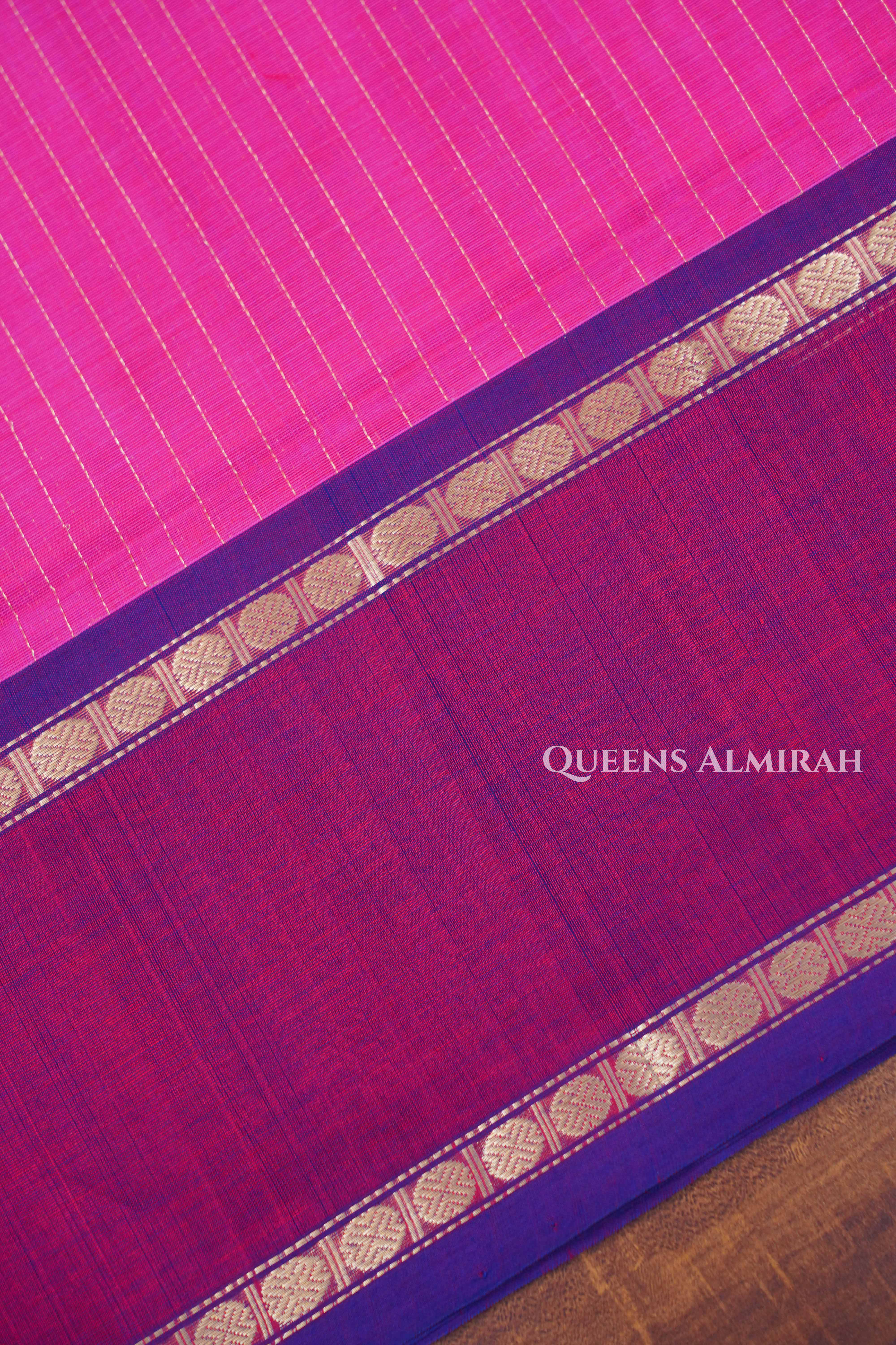 Rani Pink With Purple Karaikudi Chettinad Silk Cotton Saree