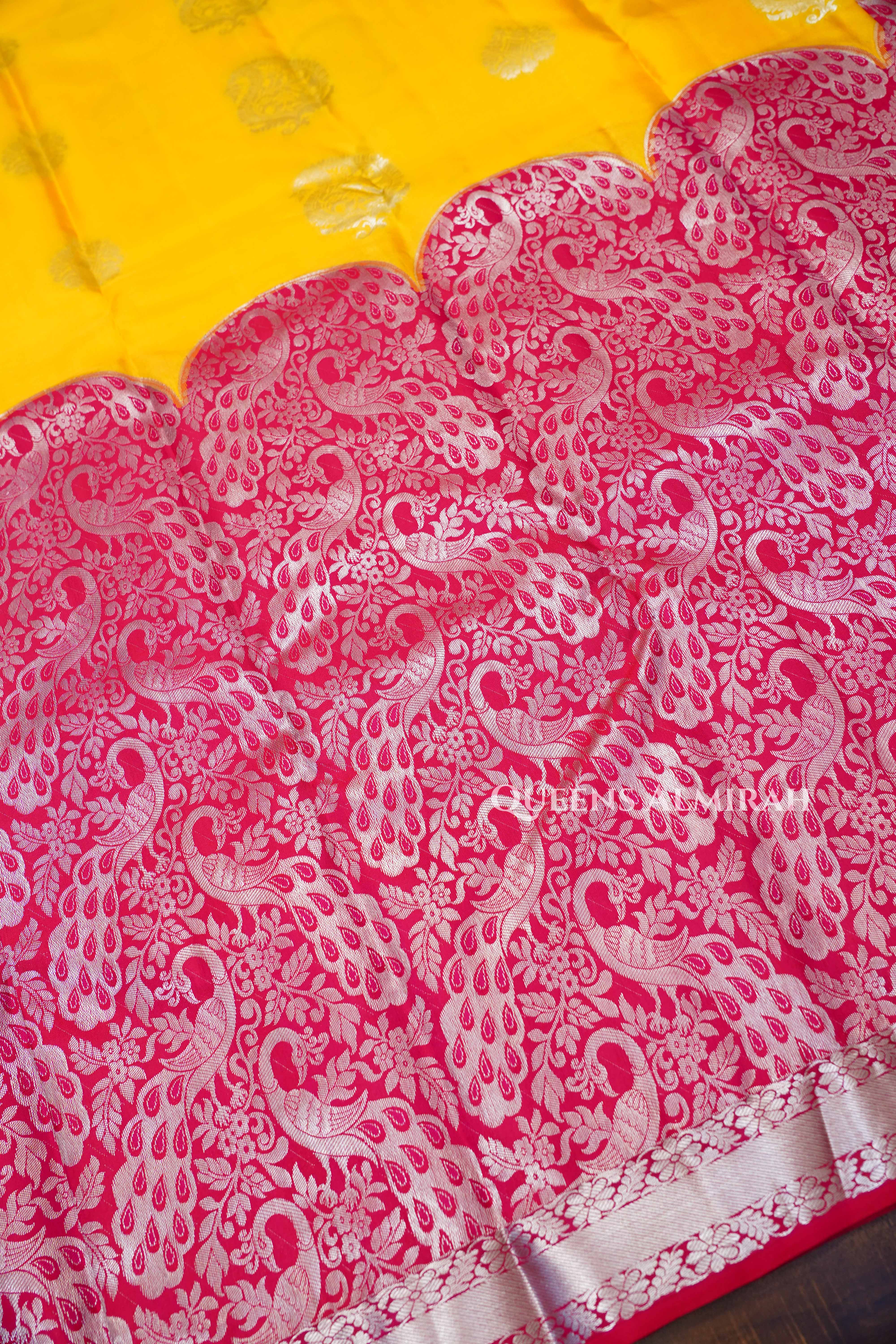 Yellow With Pink  Kanchivaram Silk Saree