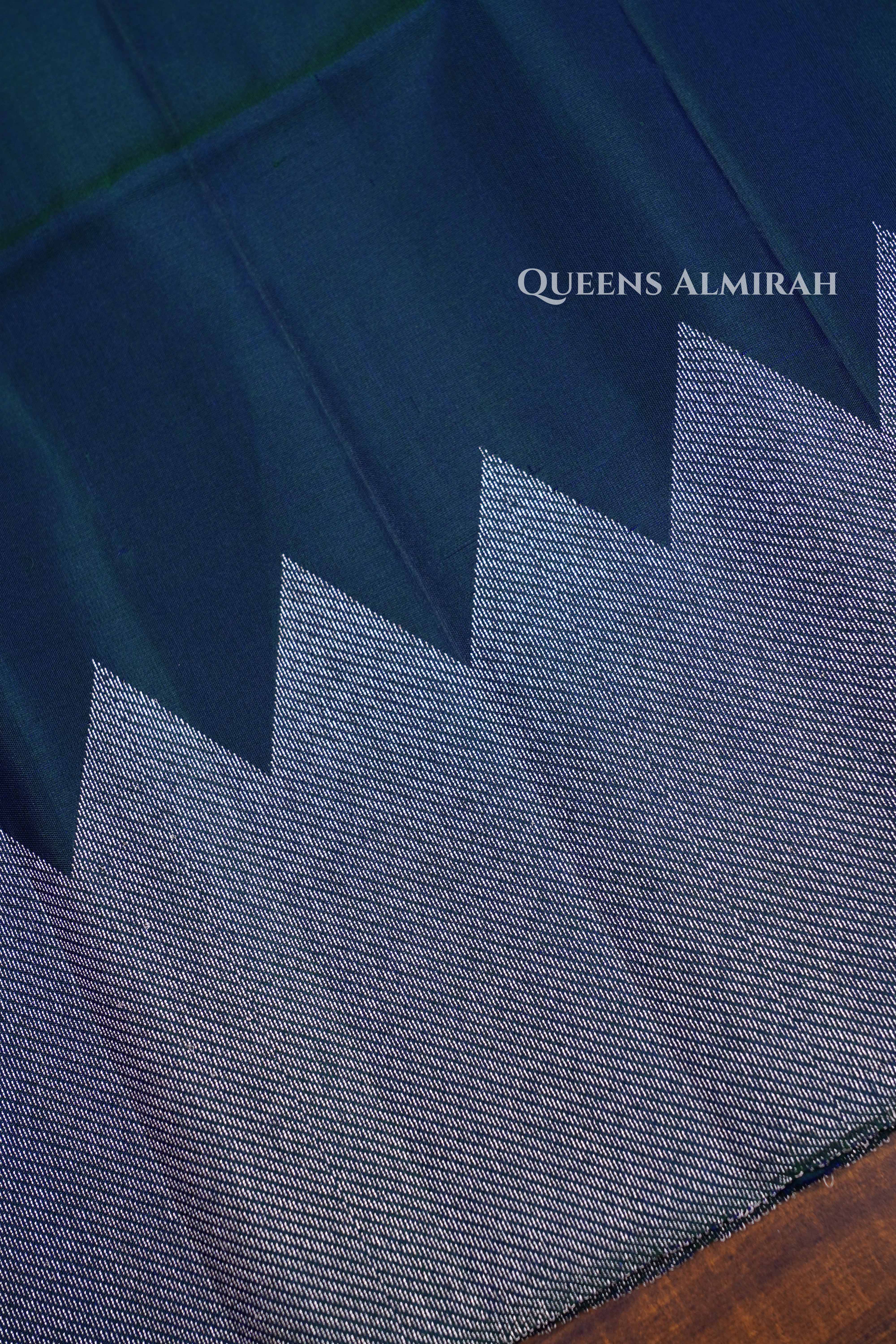 Dark Teal Blue Pure Soft Silk Saree