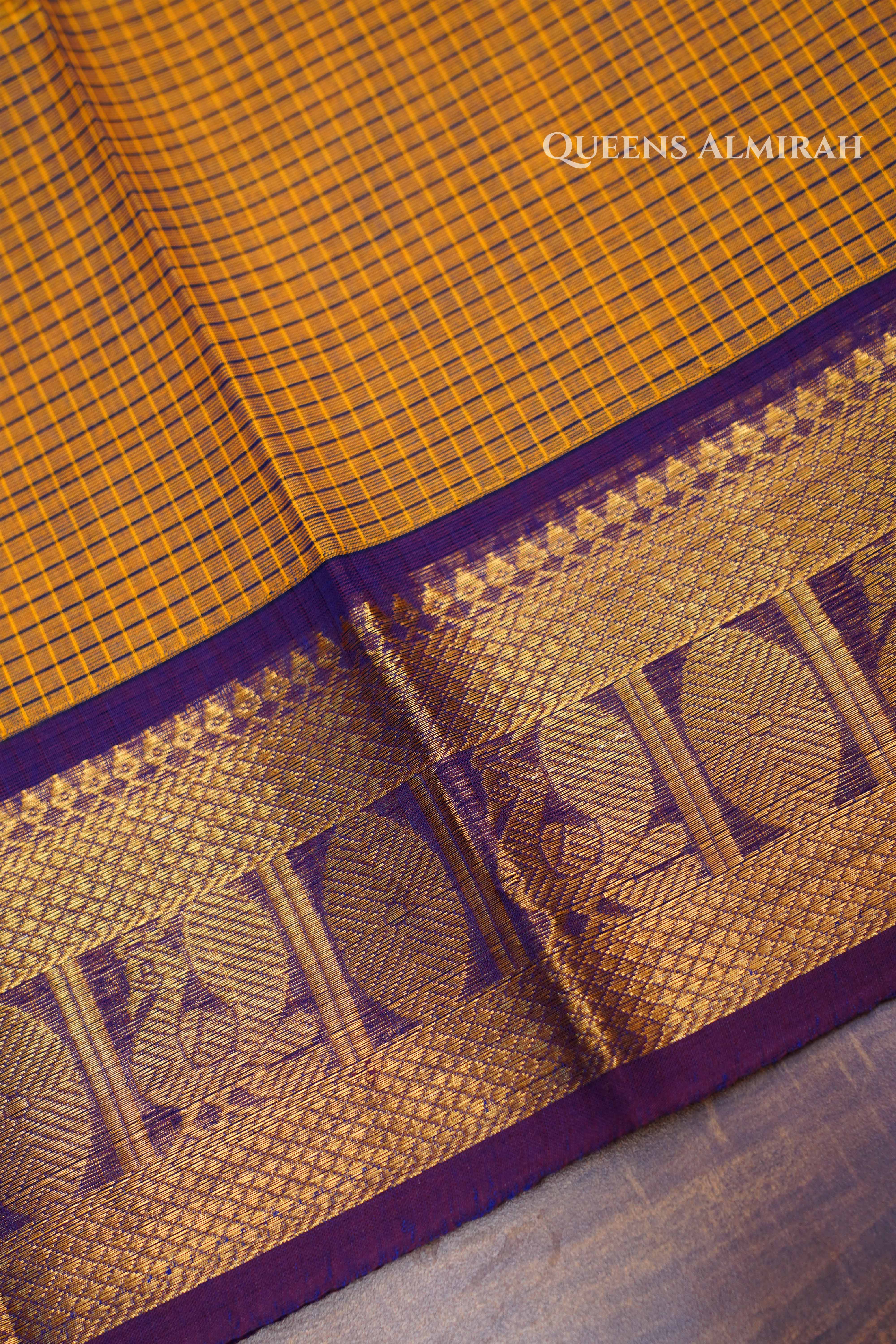 Mustard Yellow With Purple Kanchi Cotton Saree