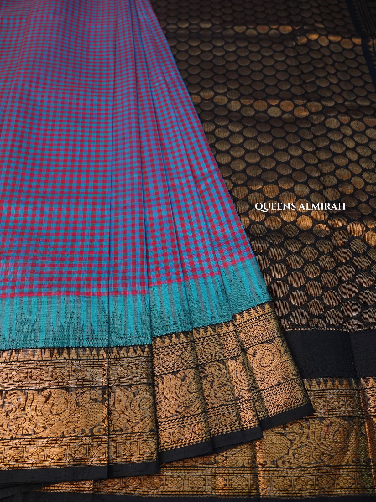 Blue With Pink Kattam With Black Pure Silk Cotton Saree